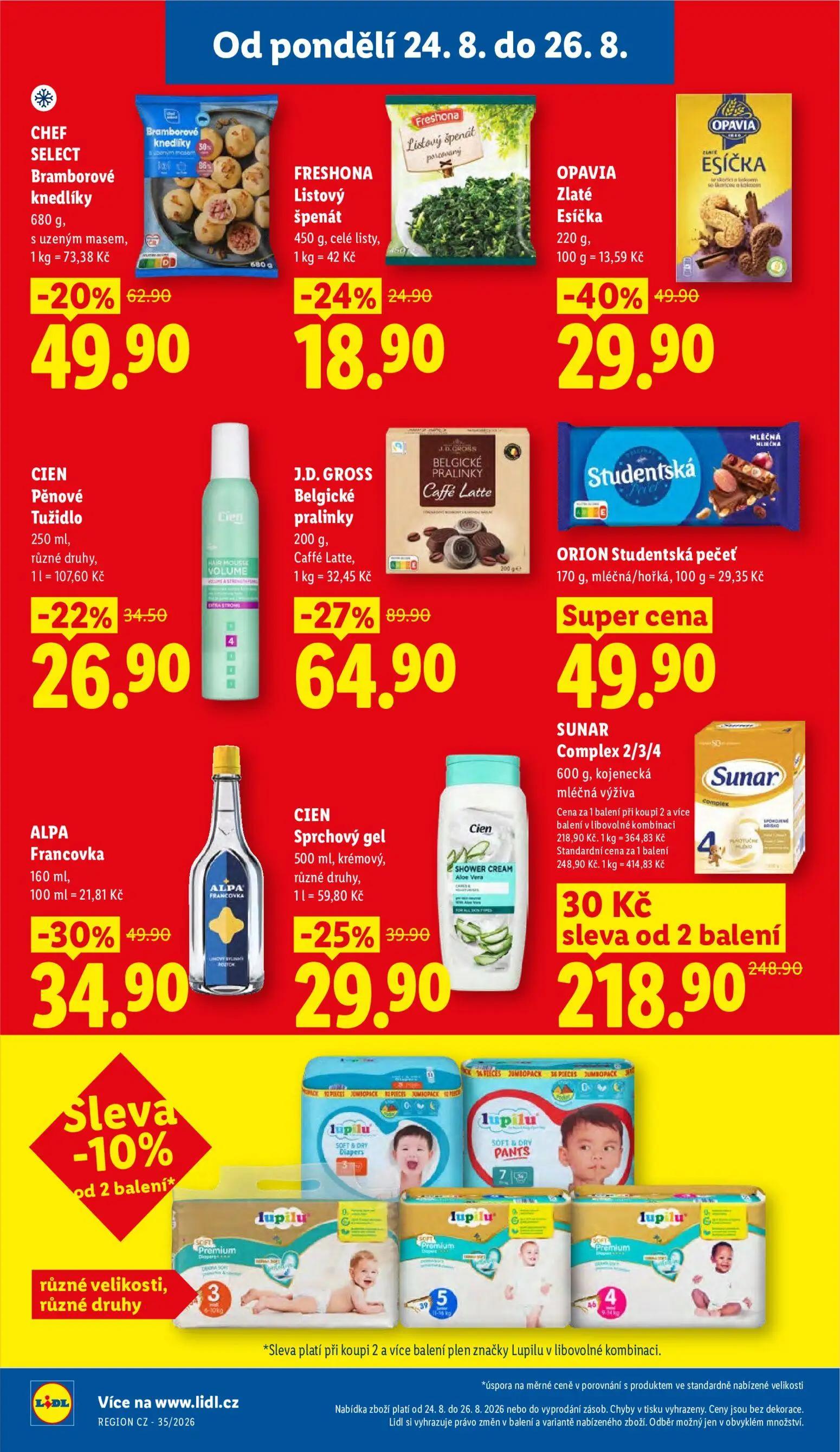 Lidl leták, strana 29 z 52 — J.D. GROSS Belgické pralinky Caffé Latte, OPAVIA Zlaté Esíčka