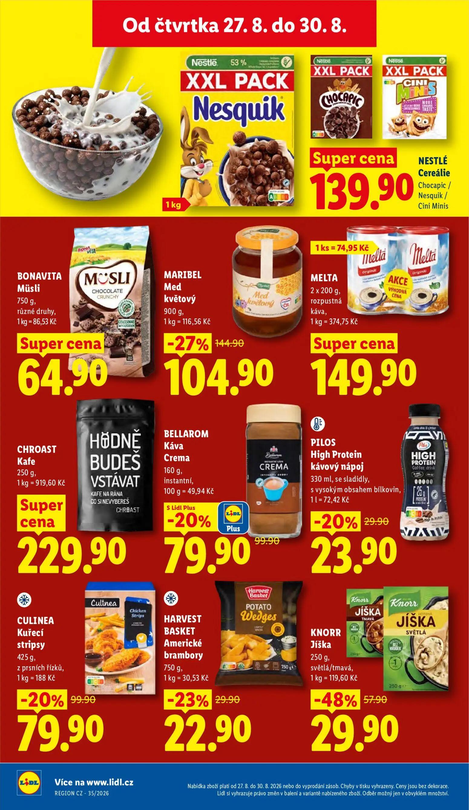 Lidl leták, strana 28 z 55 — MARIBEL Med květový, KNORR Jíška světlá/tmavá, BELLAROM Káva Crema instantní