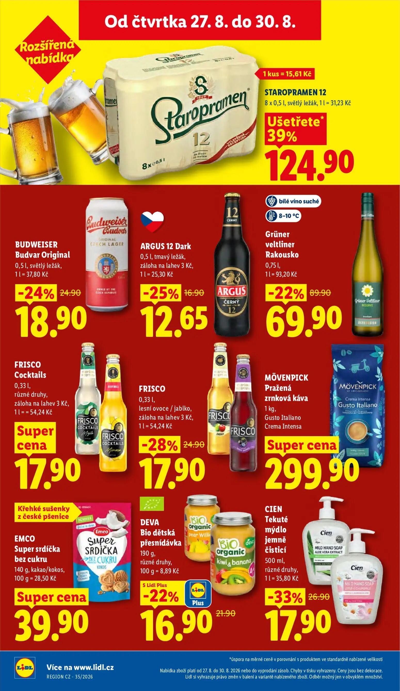 Lidl leták, strana 32 z 55 — STAROPRAMEN 12, BUDWEISER Budvar Original, ARGUS 12 Dark