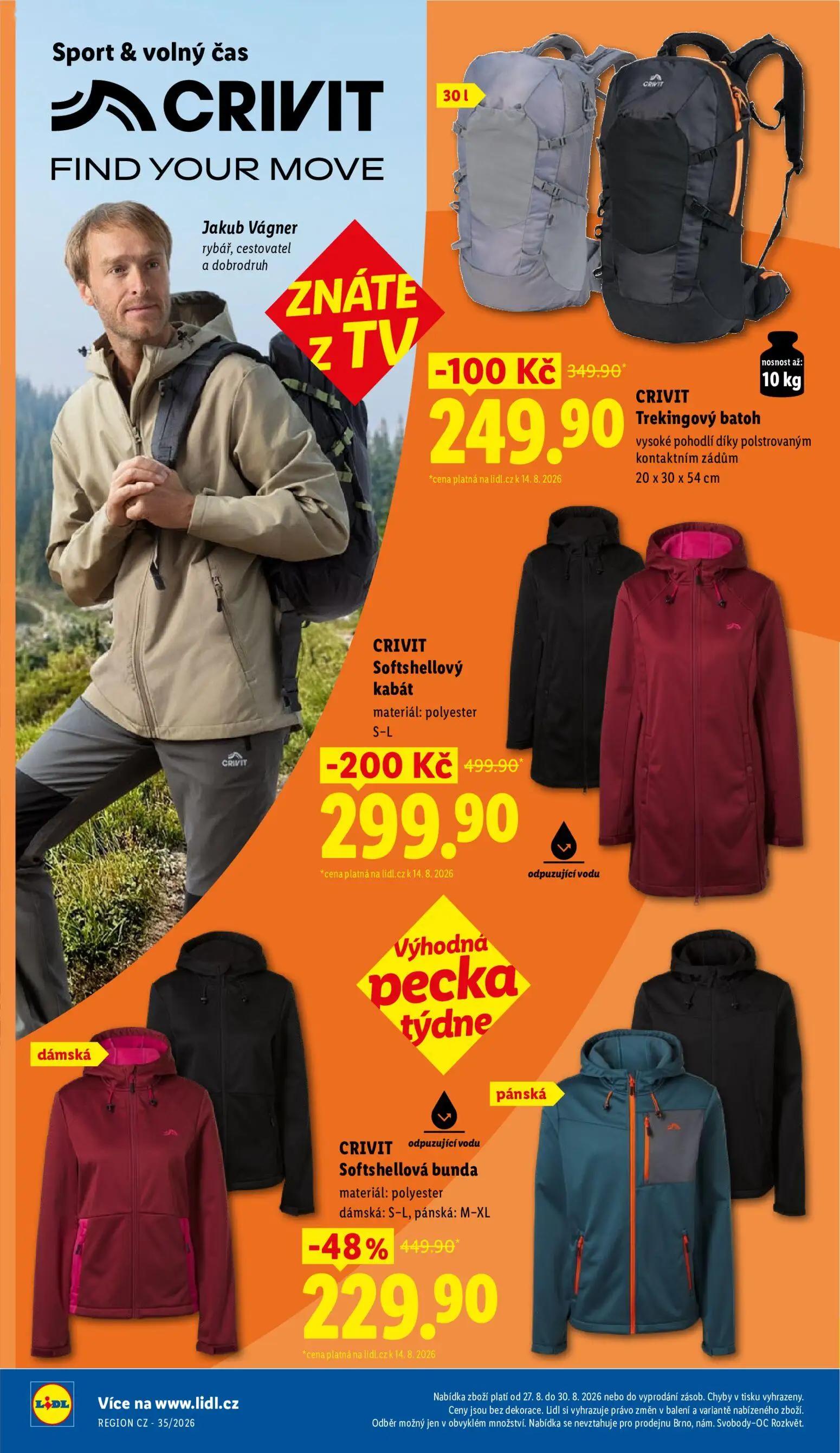Lidl leták, strana 36 z 55 — CRIVIT Softshellová bunda, CRIVIT Softshellový kabát, CRIVIT Trekingový batoh