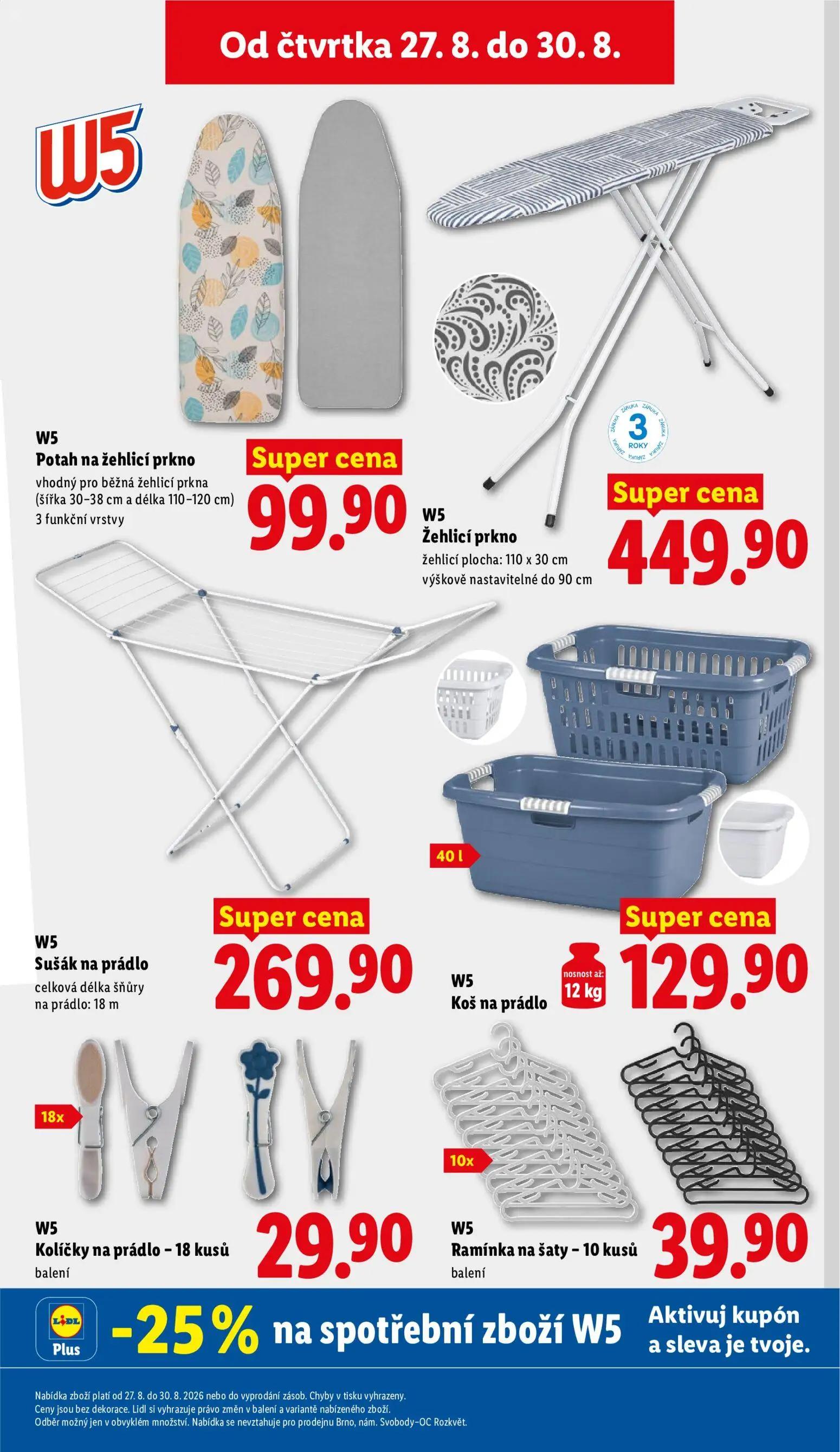 Lidl leták, strana 43 z 55 — Potah na žehlicí prkno, Žehlicí prkno, Sušák na prádlo