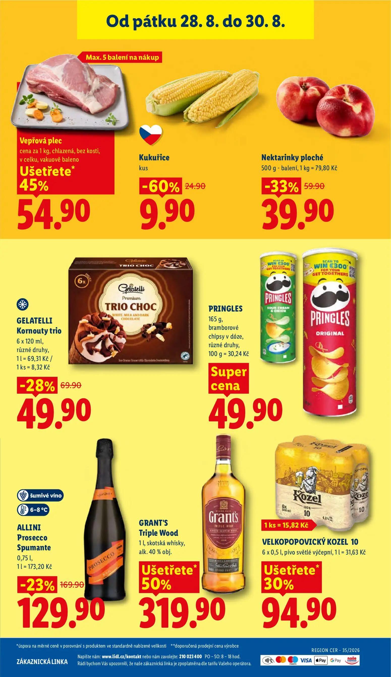 Lidl leták, strana 47 z 55 — VELKOPOPOVICKÝ KOZEL 10 pivo světlé výčepní, ALLINI Prosecco Spumante, Nektarinky ploché