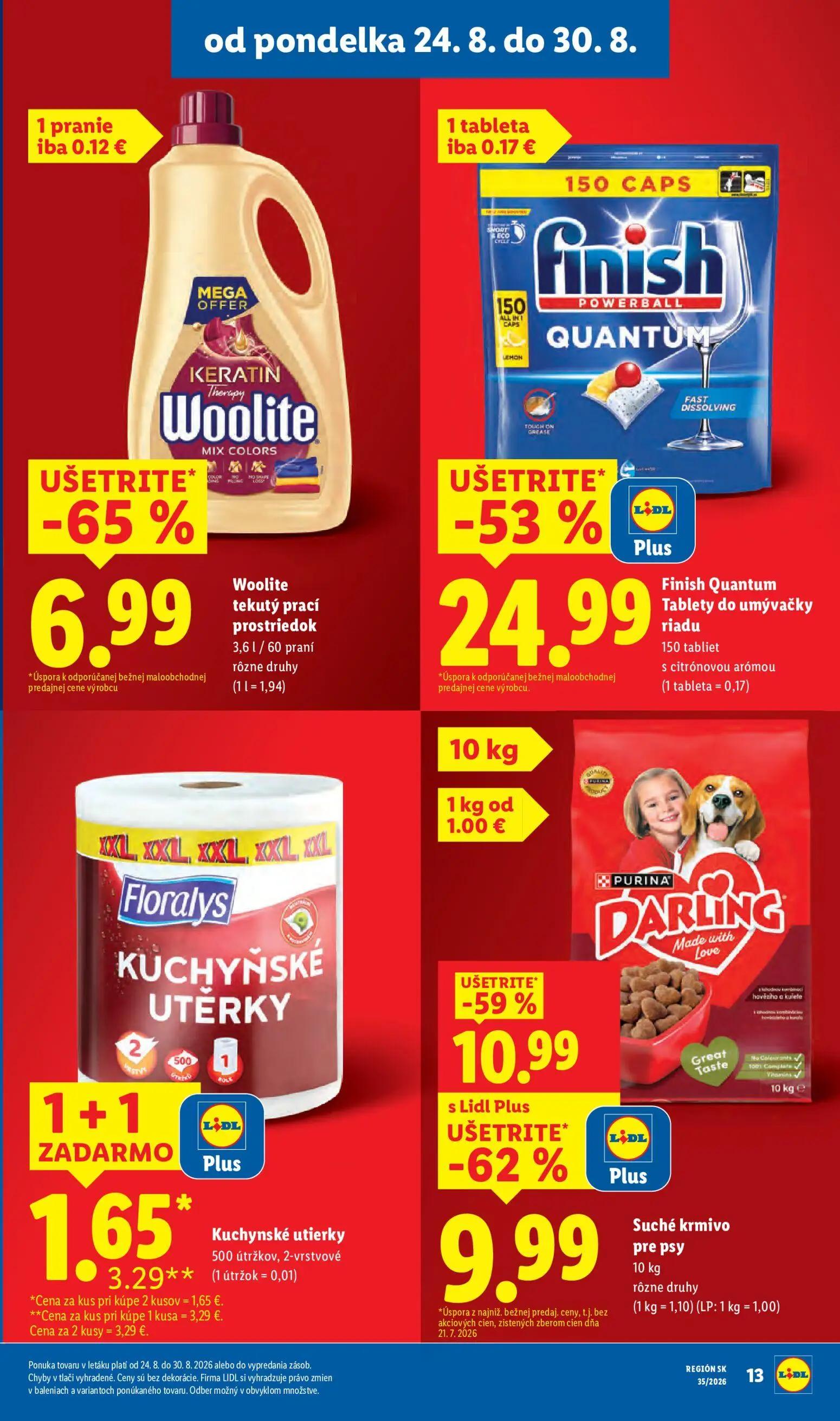 Lidl leták, strana 17 z 99 — Finish Quantum Tablety do umývačky riadu, Woolite tekutý prací prostriedok, Kuchynské utierky
