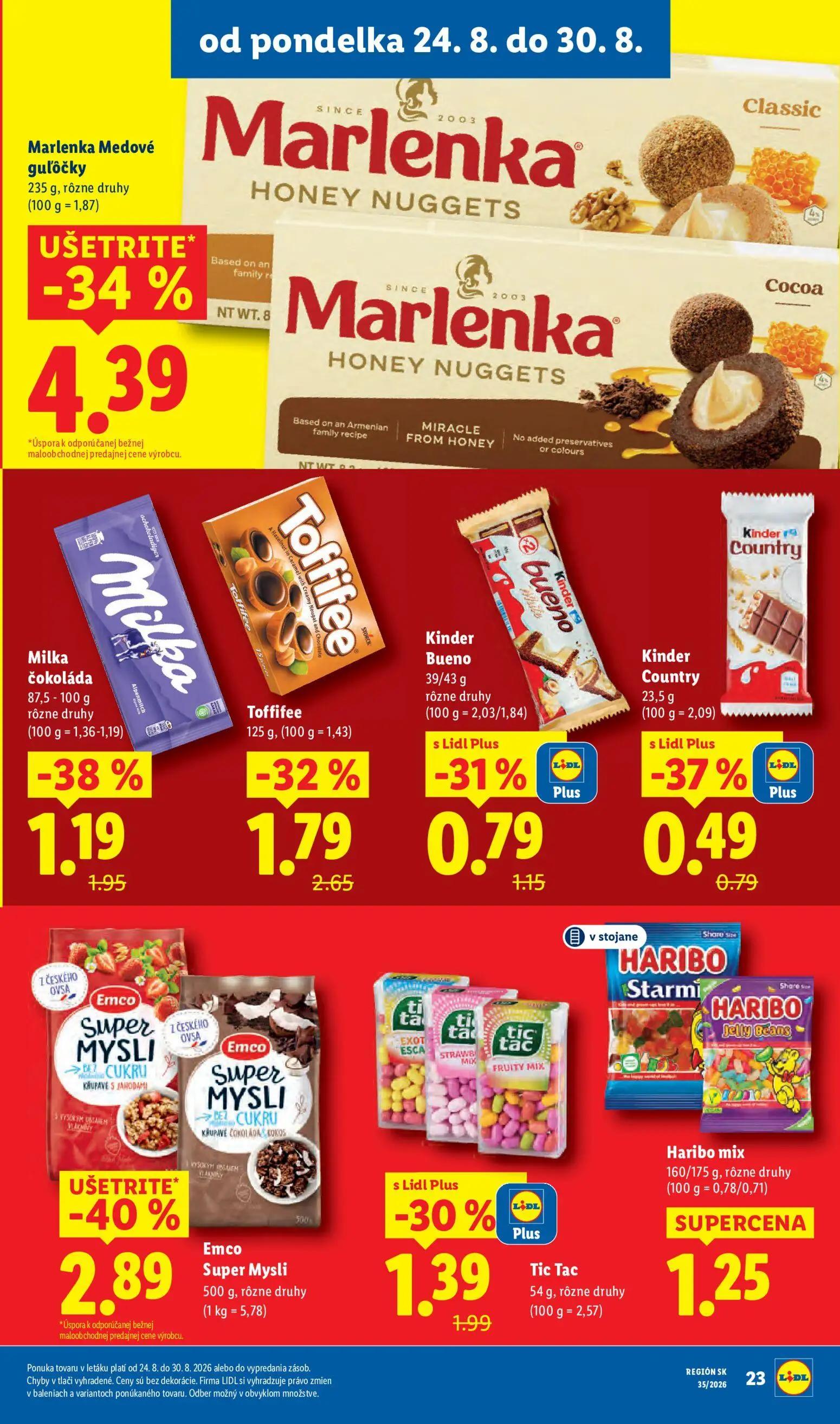 Lidl leták, strana 27 z 99 — Marlenka Medové guľôčky, Toffifee, Milka čokoláda