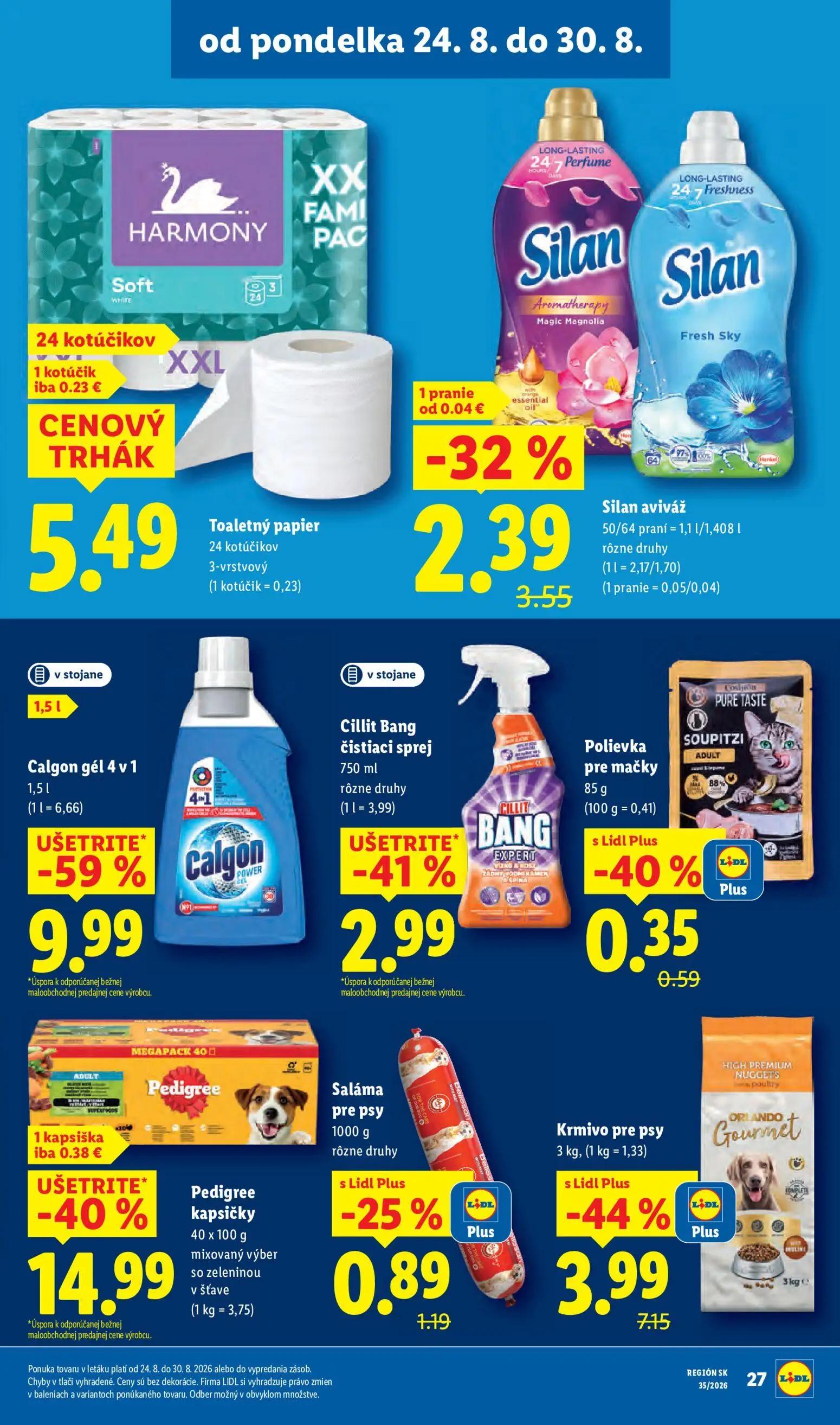 Lidl leták, strana 37 z 99 — Calgon gél 4 v 1, Pedigree kapsičky, Krmivo pre psy
