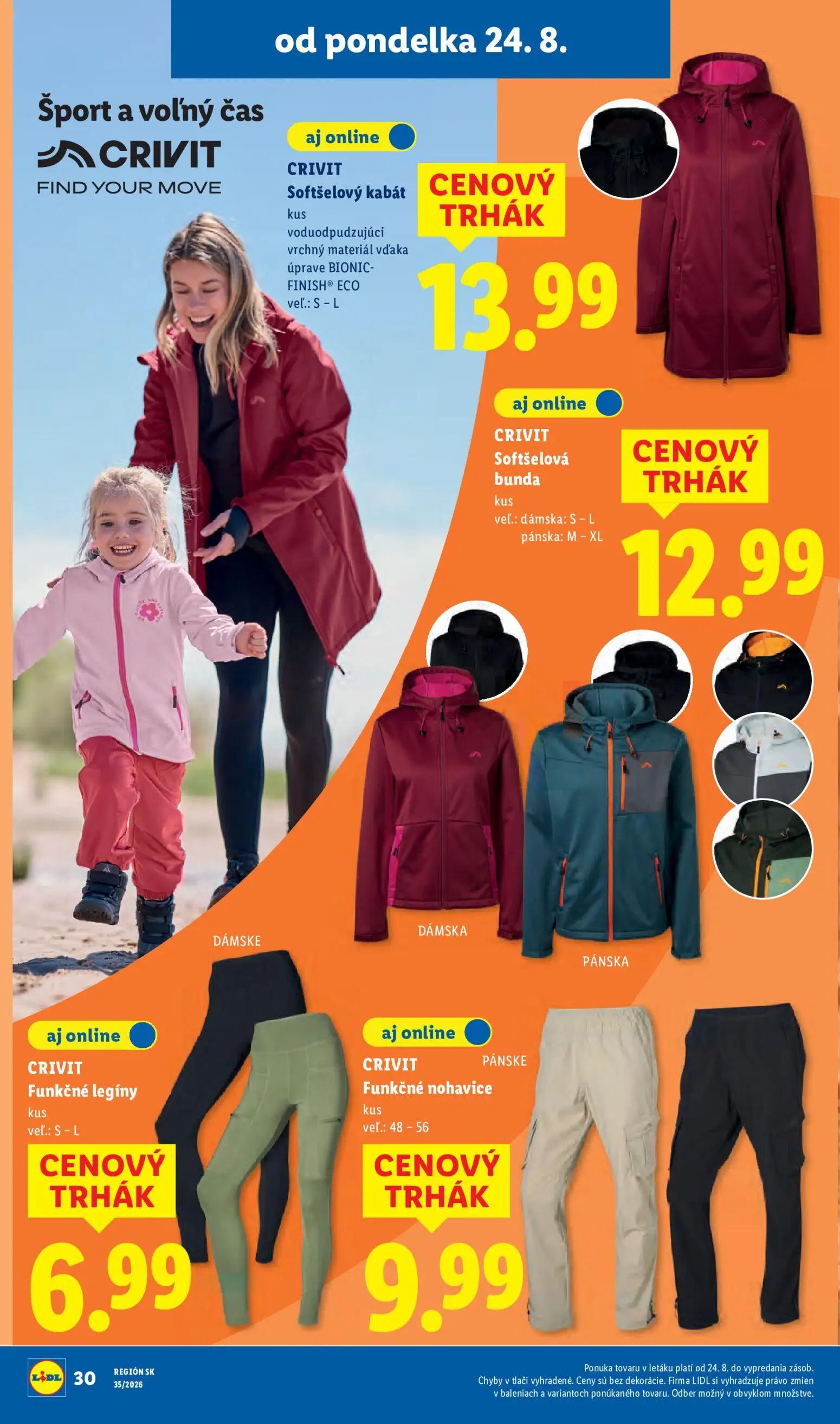 Lidl leták, strana 40 z 99 — CRIVIT Softšelový kabát, CRIVIT Softšelová bunda, CRIVIT Funkčné legíny