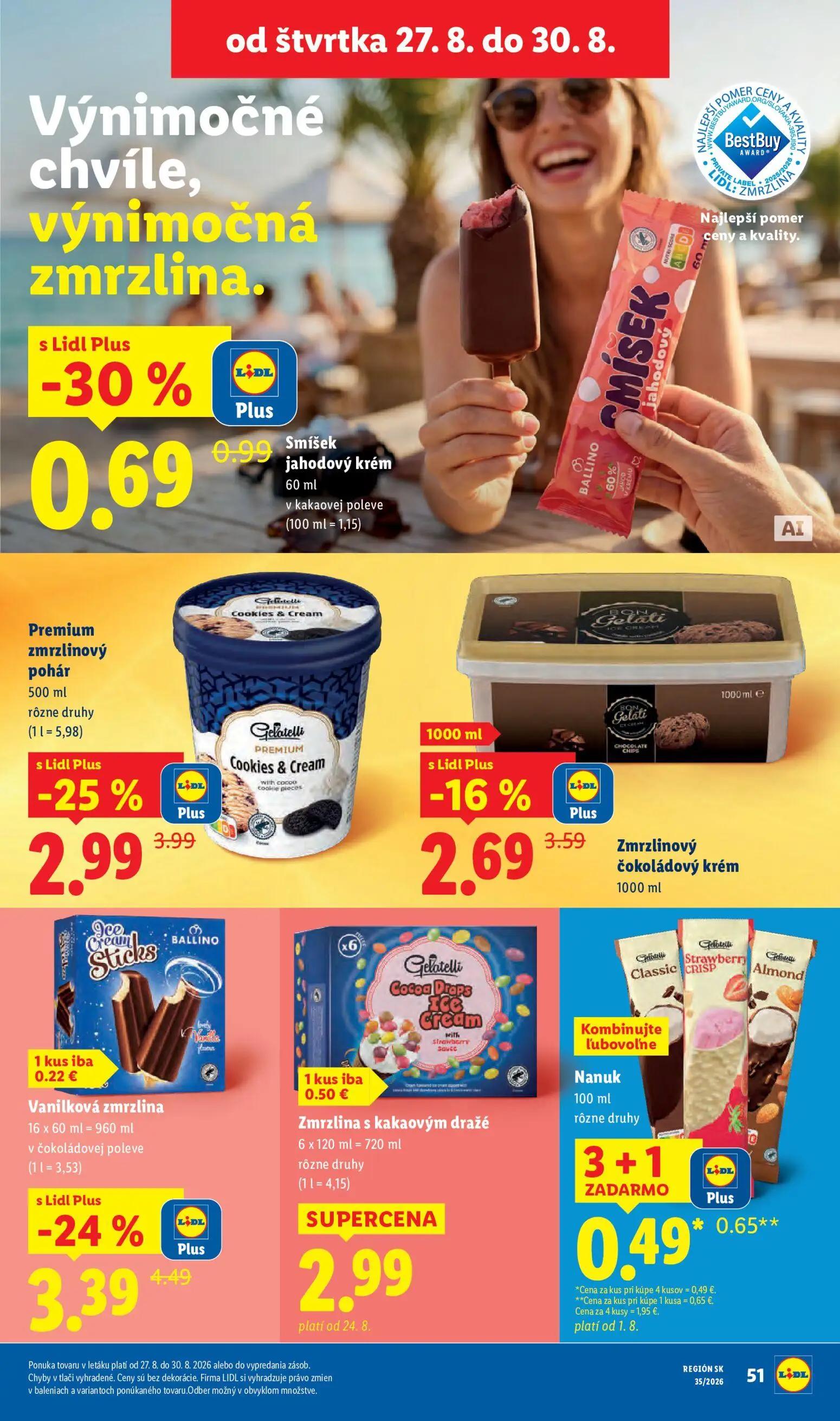 Lidl leták, strana 64 z 99 — Vanilková zmrzlina, Premium zmrzlinový pohár, Zmrzlinový čokoládový krém