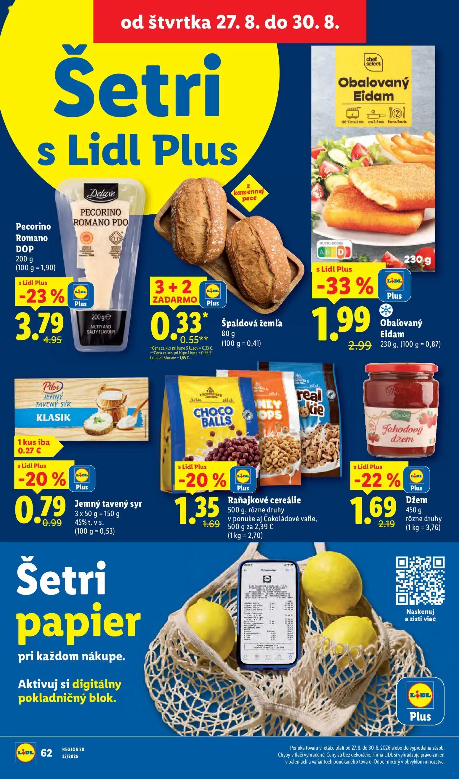 Lidl leták, strana 70 z 99 — Pecorino Romano PDO, Džem, Raňajkové cereálie