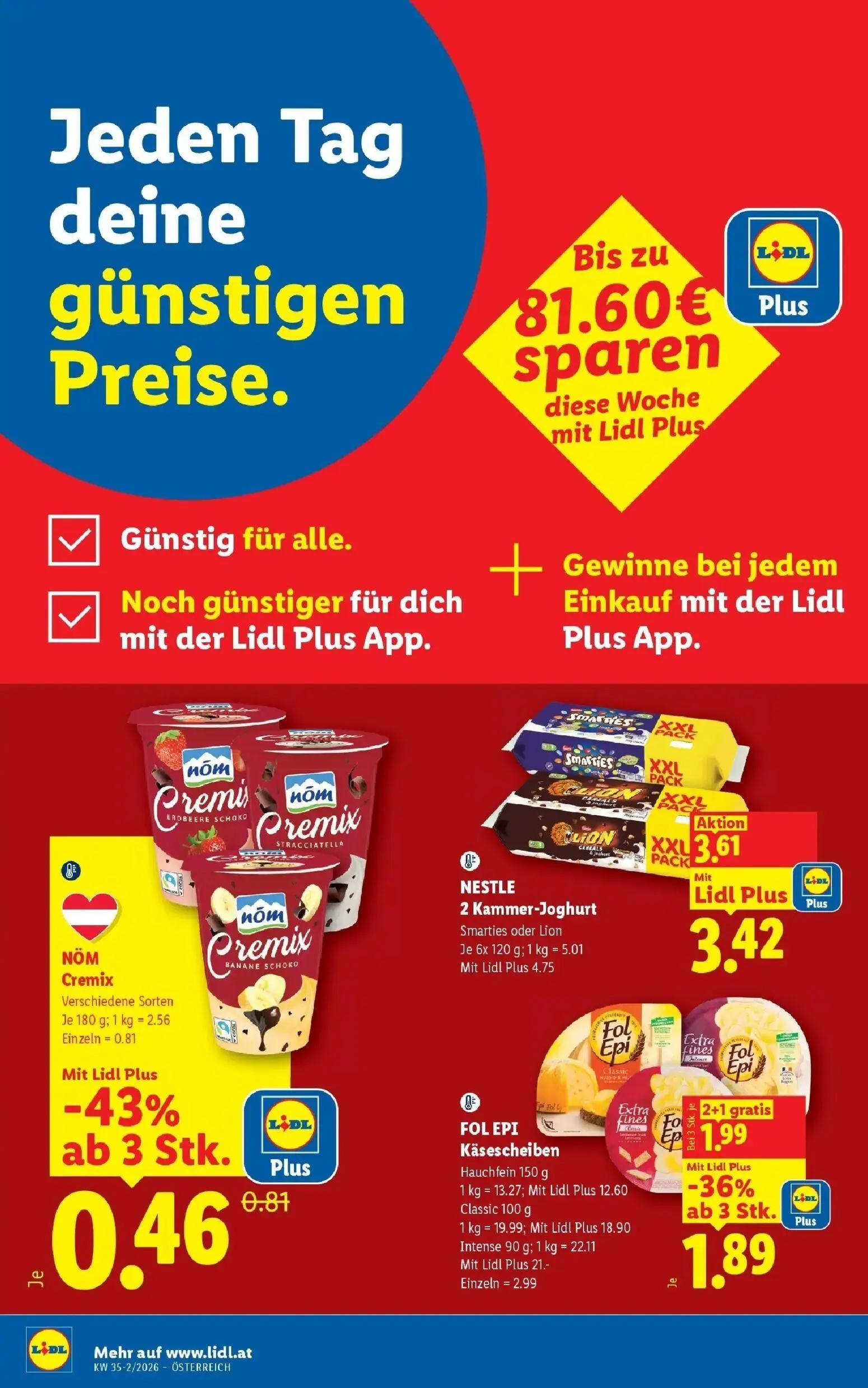 Lidl Prospekt, Seite 2 von 55 — FOL EPI Käsescheiben Hauchfein, FOL EPI Käsescheiben Intense, NÖM Cremix