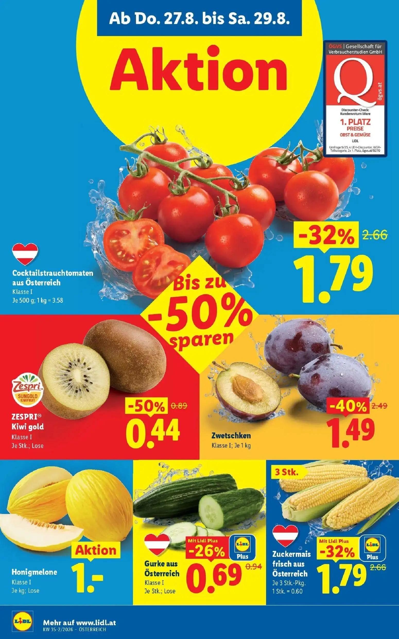 Lidl Prospekt, Seite 6 von 55 — Zwetschken, ZESPRI® Kiwi gold, Honigmelone