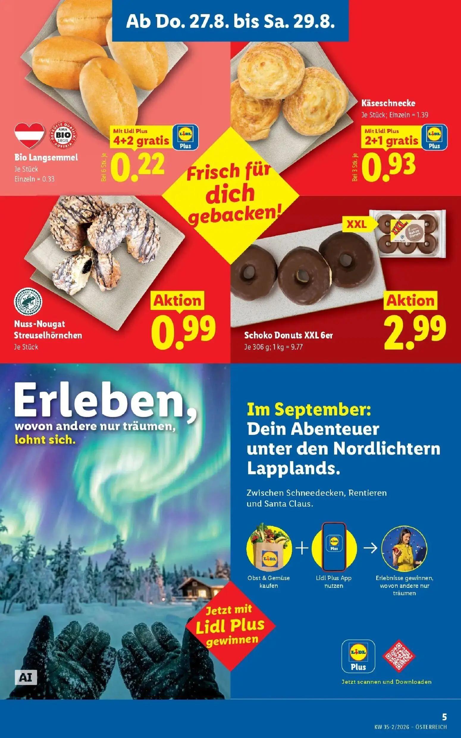 Lidl Prospekt, Seite 7 von 55 — Käseschnecke, Bio Langsemmel, Nuss-Nougat Streuselhörnchen