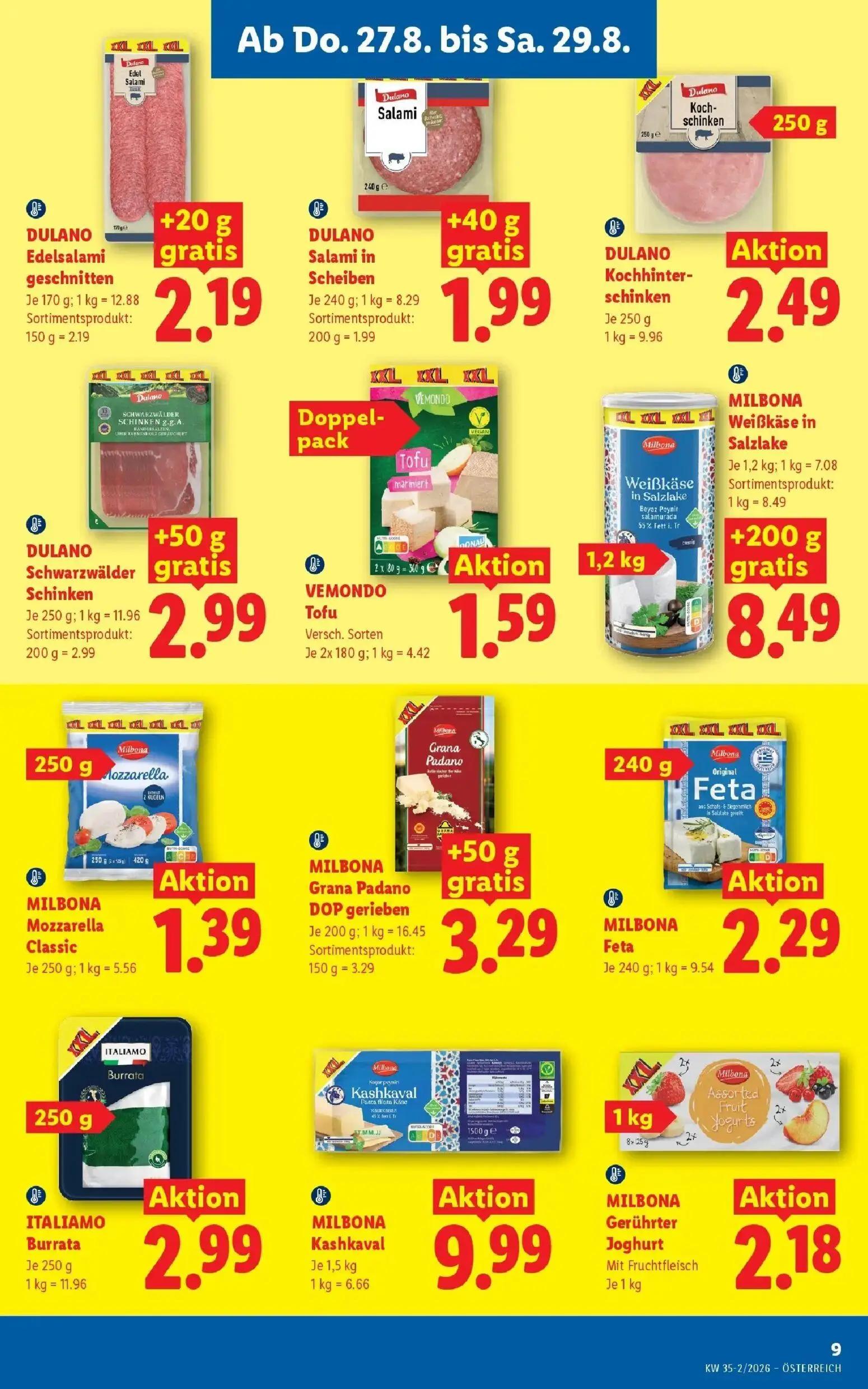 Lidl Prospekt, Seite 11 von 55 — DULANO Edelsalami geschnitten, DULANO Salami in Scheiben, DULANO Kochhinterschinken