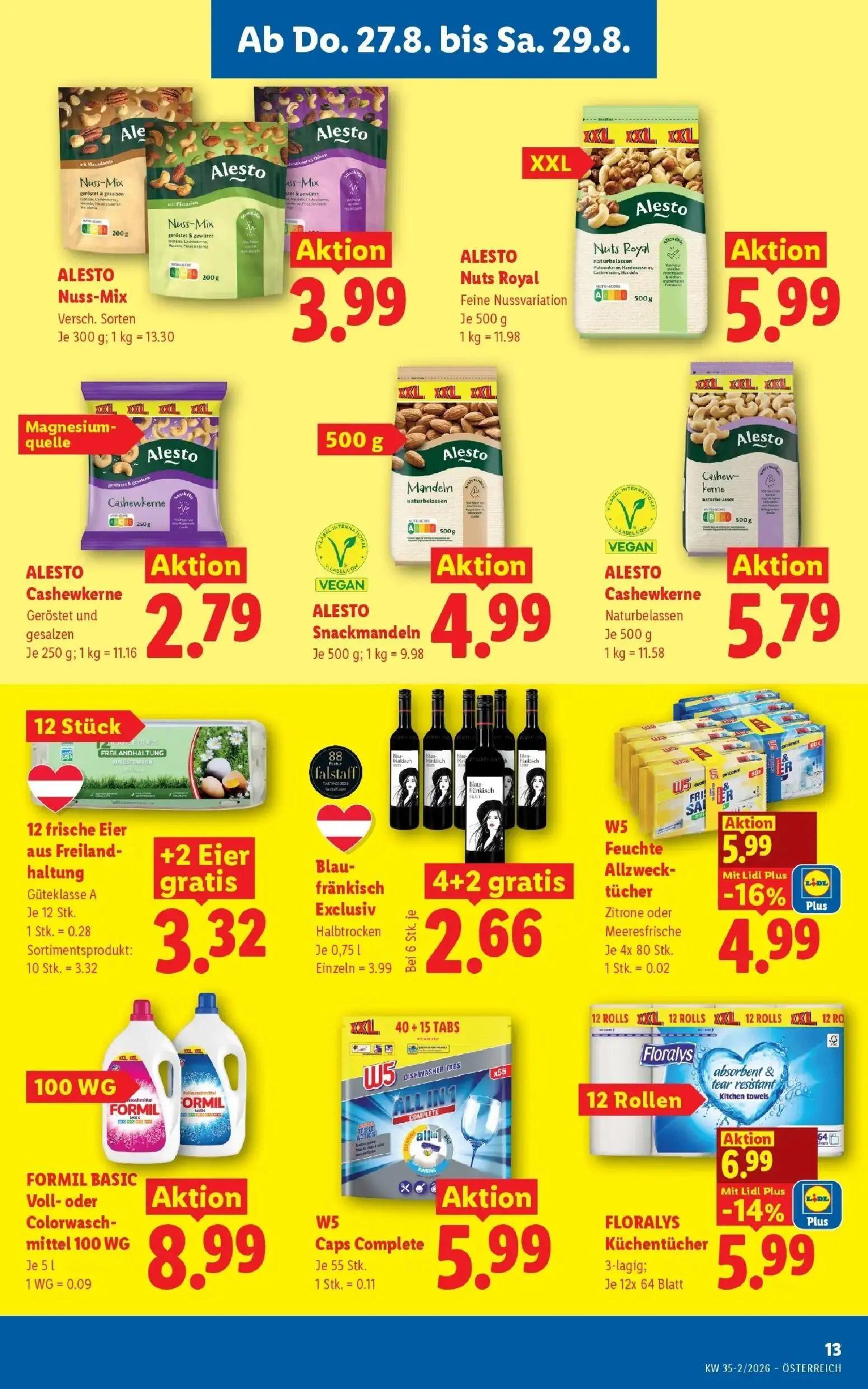 Lidl Prospekt, Seite 15 von 55 — W5 Feuchte Allzwecktücher Zitrone oder Meeresfrische, FLORALYS Küchentücher 3-lagig, ALESTO…