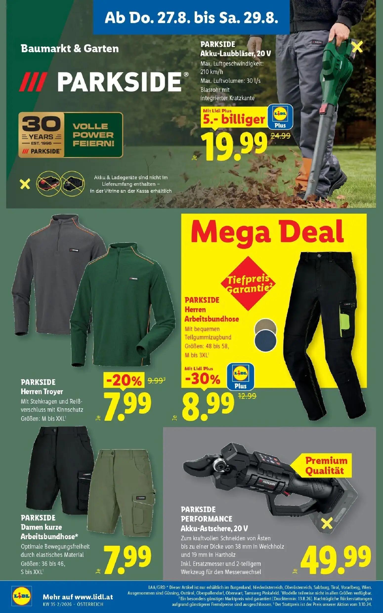 Lidl Prospekt, Seite 24 von 55 — PARKSIDE Akku-Laubbläser, 20 V, PARKSIDE PERFORMANCE Akku-Astschere, 20 V
