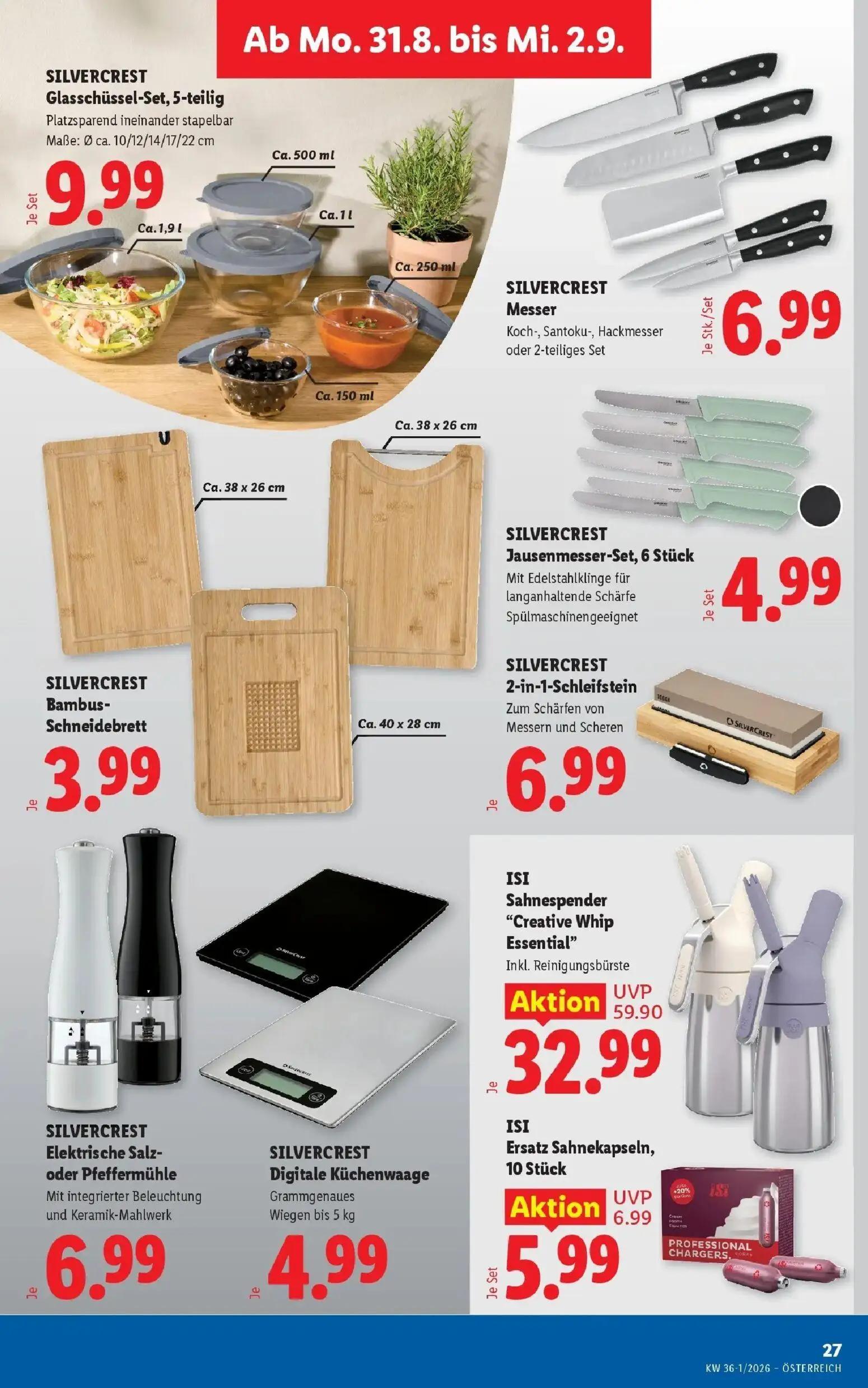 Lidl Prospekt, Seite 34 von 55 — SILVERCREST Glasschüssel-Set, 5-teilig Platzsparend ineinander stapelbar, SILVERCREST Messe…