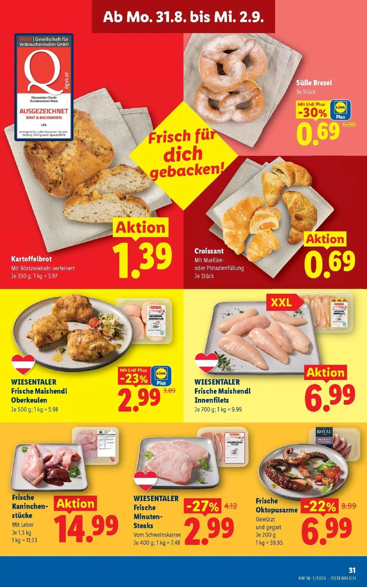 Lidl Prospekt, Seite 38 von 55 — WIESENTALER Frische Maishendl Oberkeulen, Croissant, WIESENTALER Frische Maishendl Innenfil…