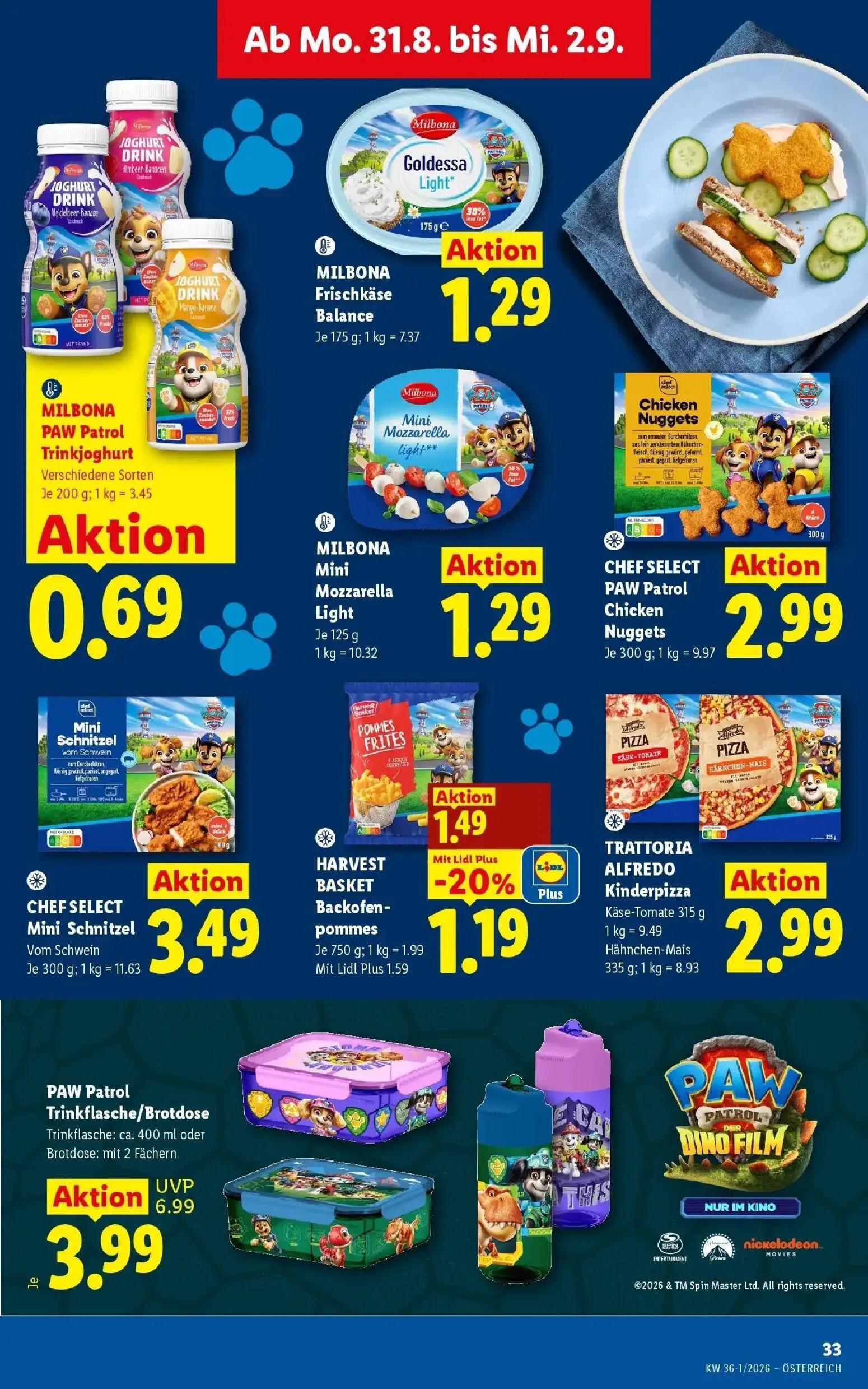 Lidl Prospekt, Seite 42 von 55 — PAW Patrol Trinkflasche/Brotdose, MILBONA PAW Patrol Trinkjoghurt Verschiedene Sorten, CHEF…