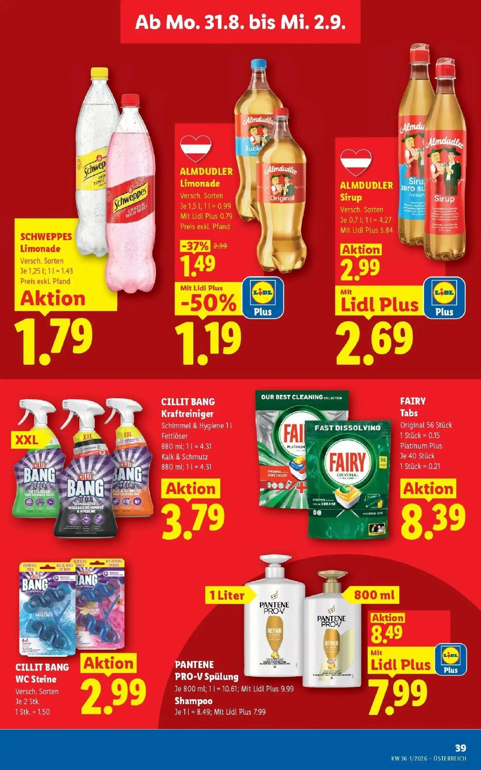 Lidl Prospekt, Seite 48 von 55 — CILLIT BANG Kraftreiniger Schimmel & Hygiene Fettlöser Kalk & Schmutz, FAIRY Tabs Original …