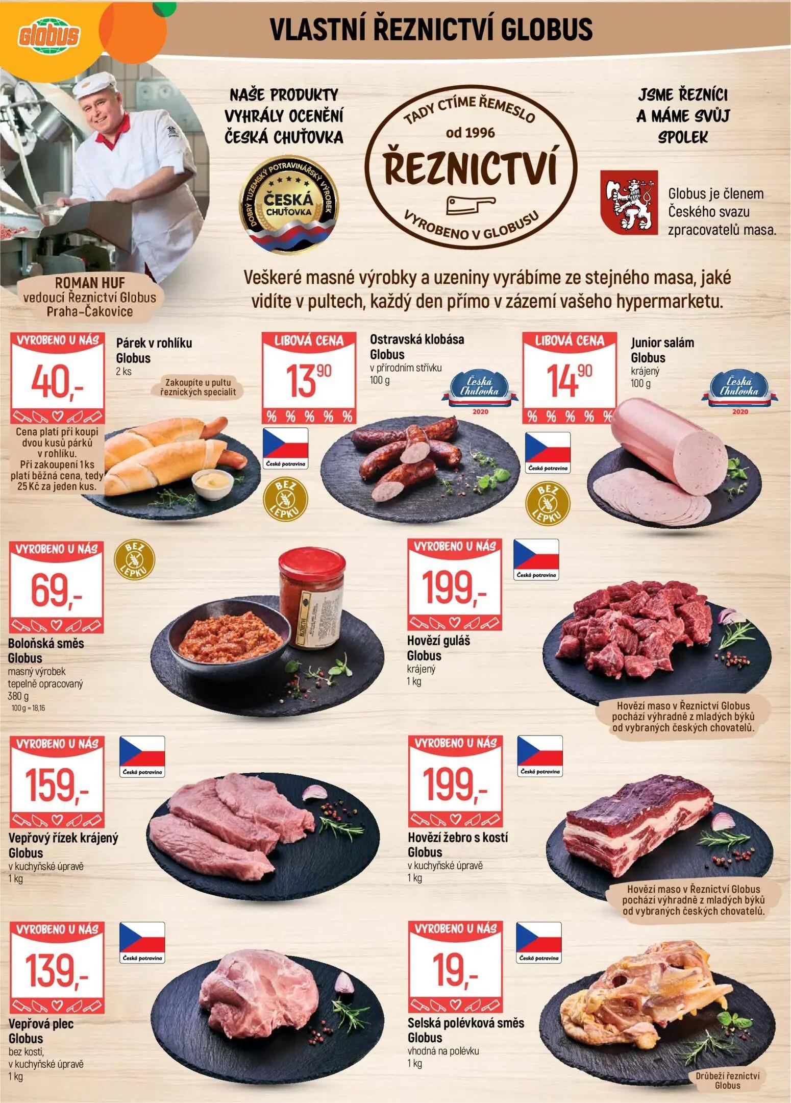 GLOBUS leták, strana 5 z 50 — Párek v rohlíku, Ostravská klobása, Junior salám