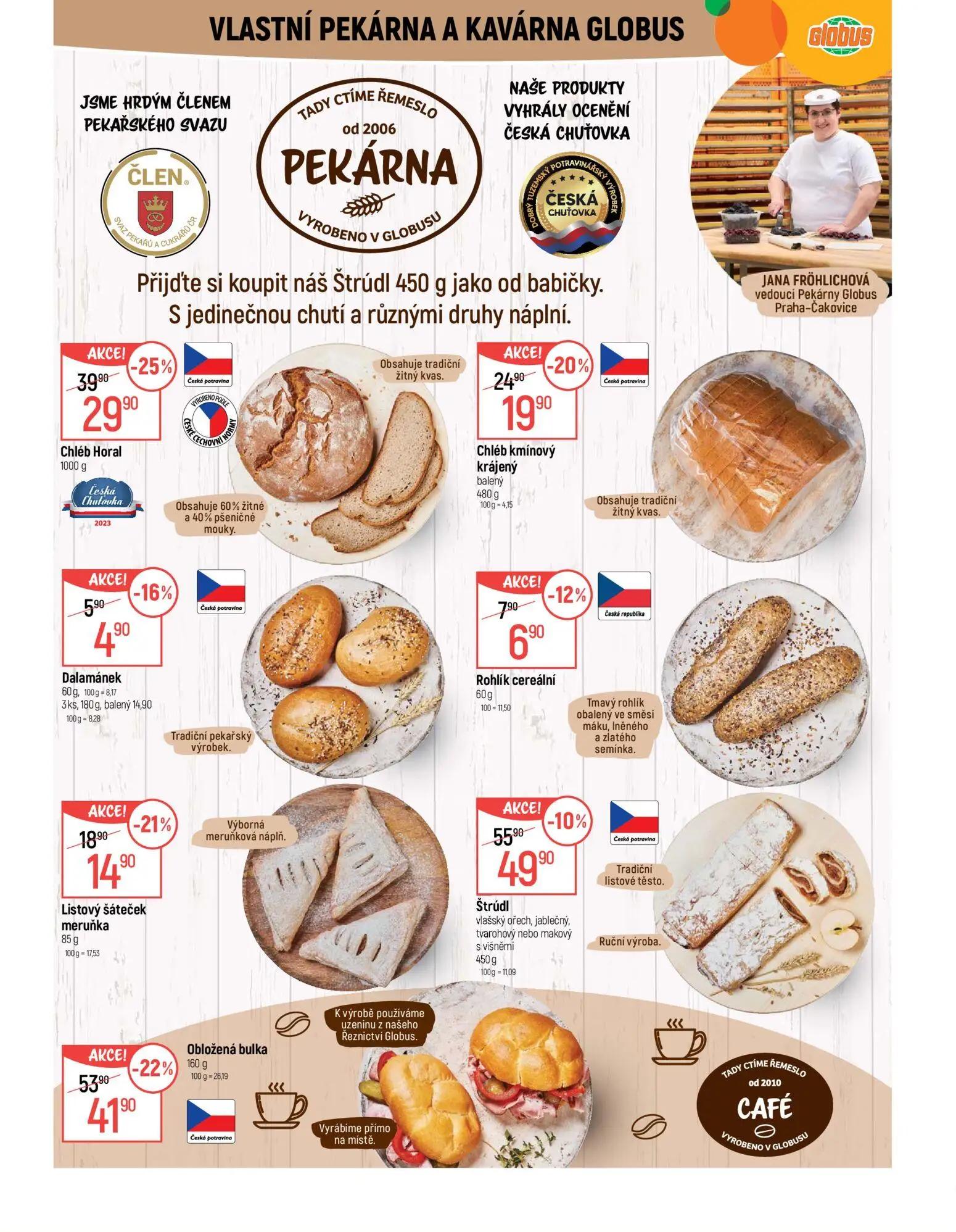 GLOBUS leták, strana 6 z 50 — Obložená bulka, Chléb Horal, Štrúdl vlašský ořech, jablečný, tvarohový nebo makový s višněmi