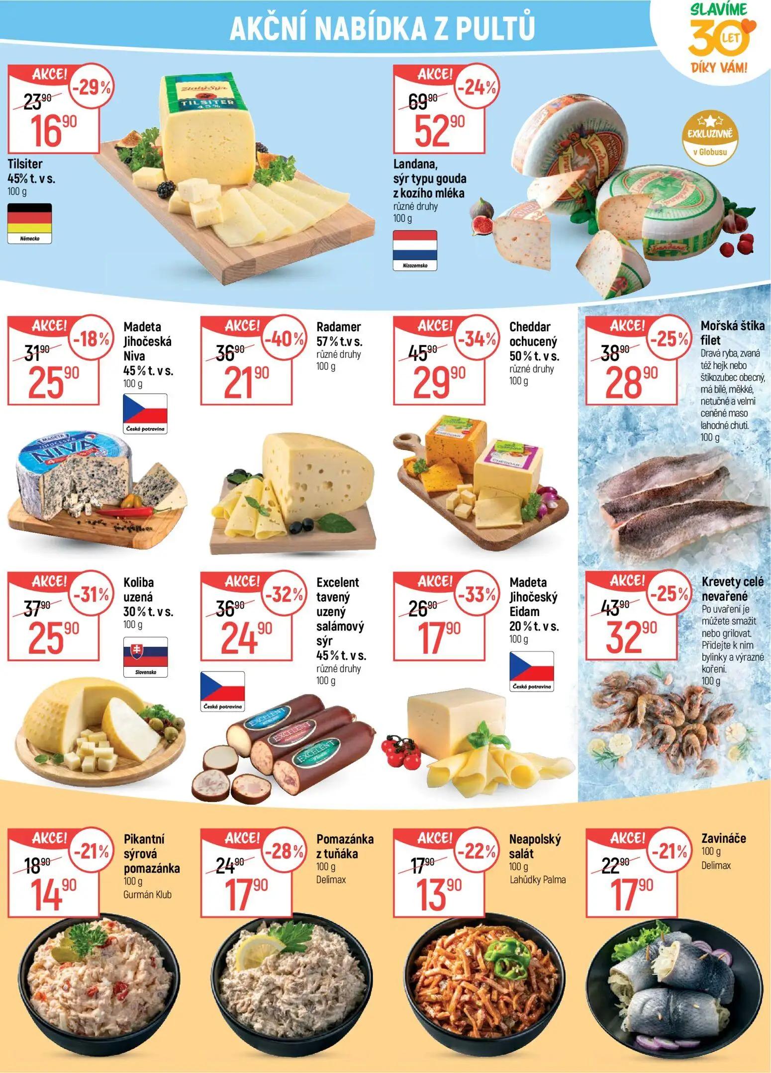 GLOBUS leták, strana 8 z 50 — Landana, sýr typu gouda z kozího mléka různé druhy, Cheddar ochucený 50% t. v s. různé druhy, …