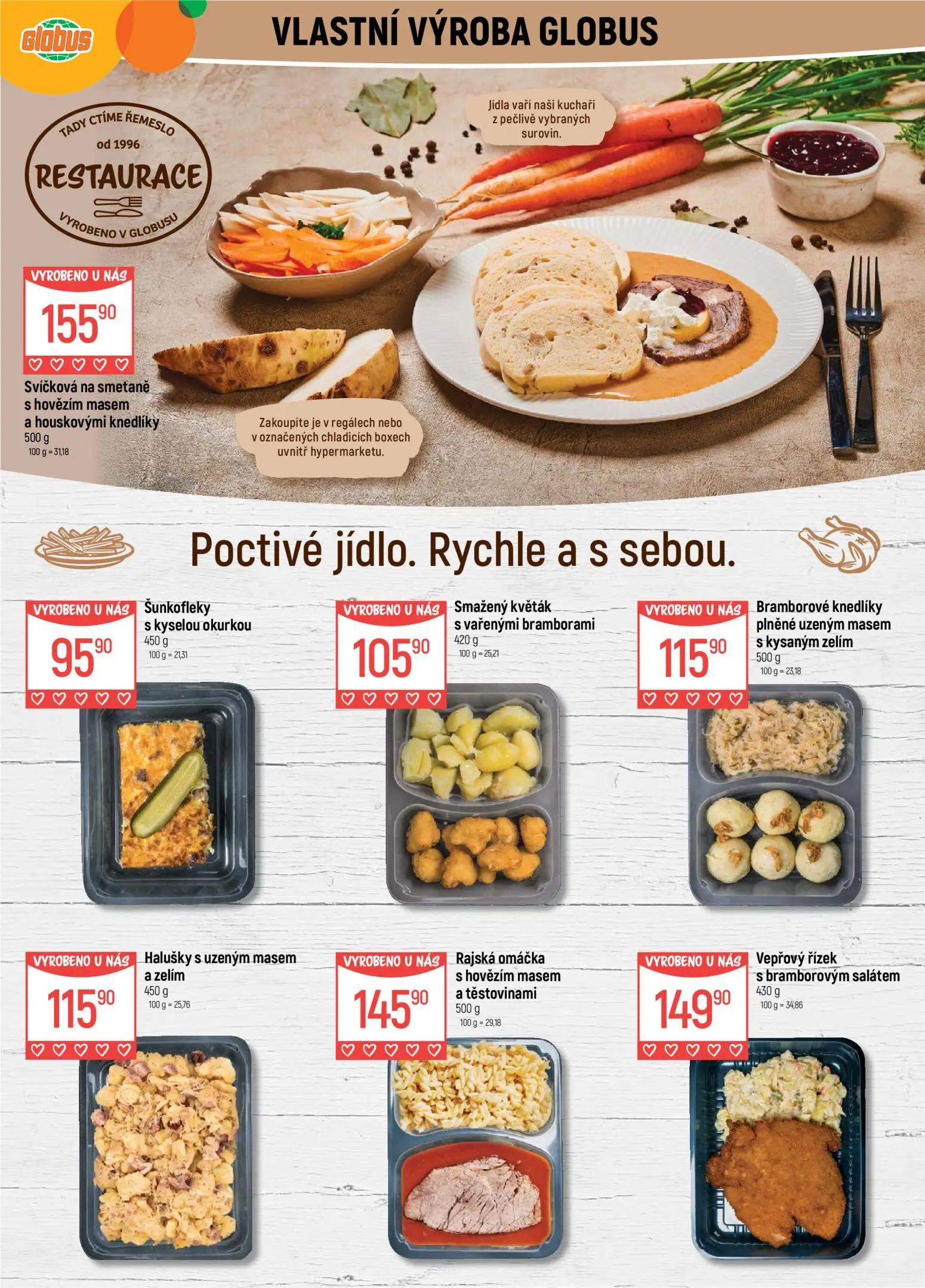 GLOBUS leták, strana 9 z 50 — Svíčková na smetaně s hovězím masem a houskovými knedlíky, Šunkofleky s kyselou okurkou, Smaže…