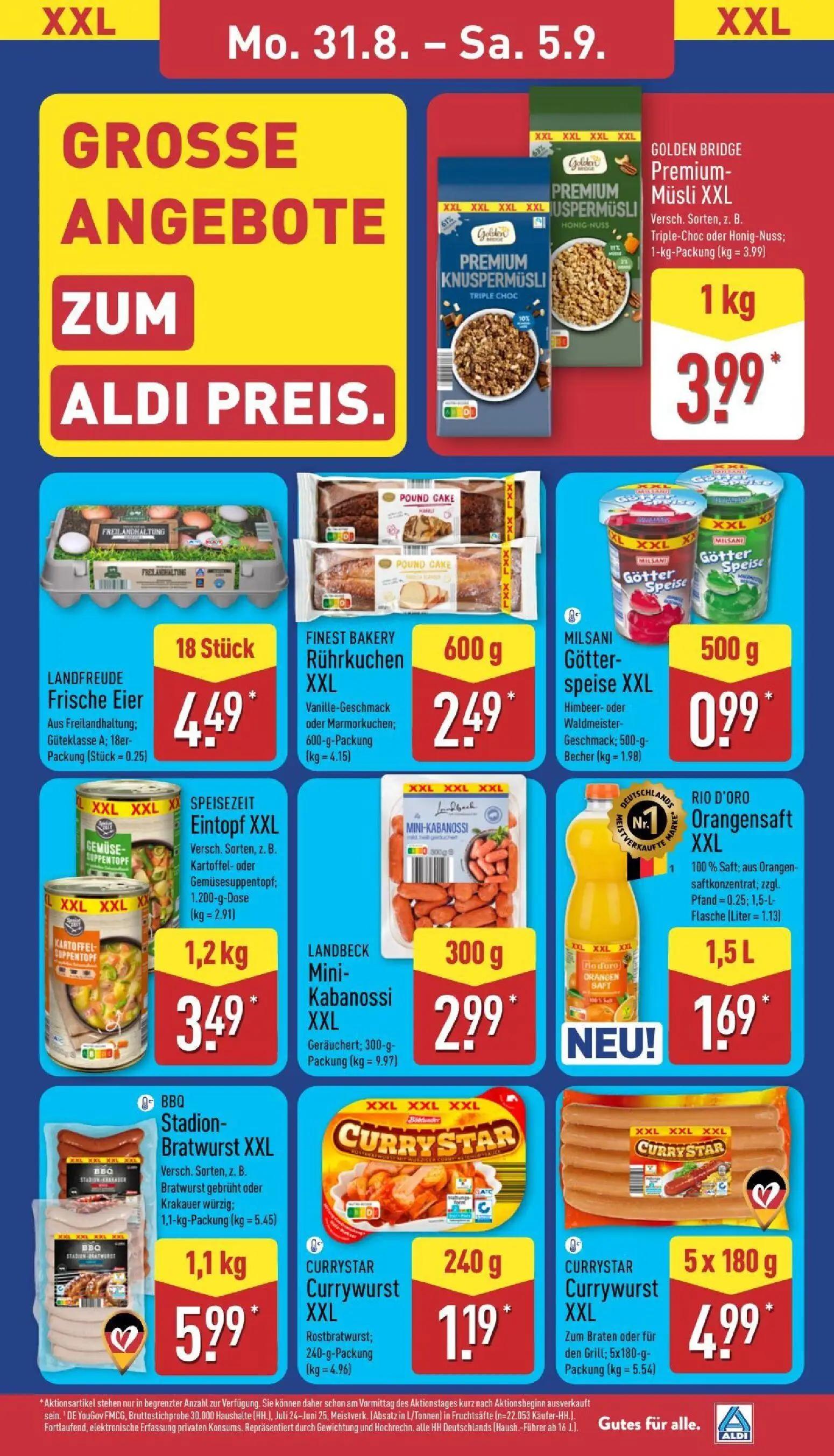 Aldi Nord Prospekt, Seite 11 von 39 — Stadion-Bratwurst XXL, Currywurst XXL, Currywurst XXL