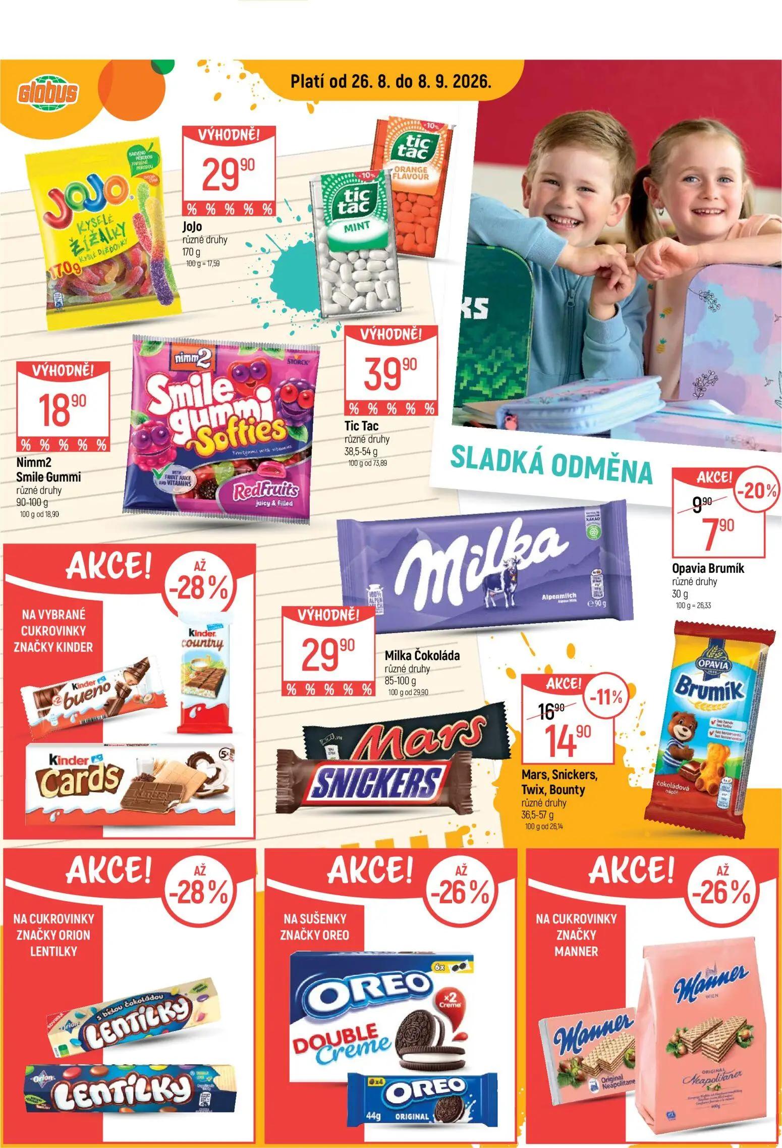 GLOBUS leták, strana 17 z 50 — Opavia Brumík, Mars, Snickers, Twix, Bounty, JoJo
