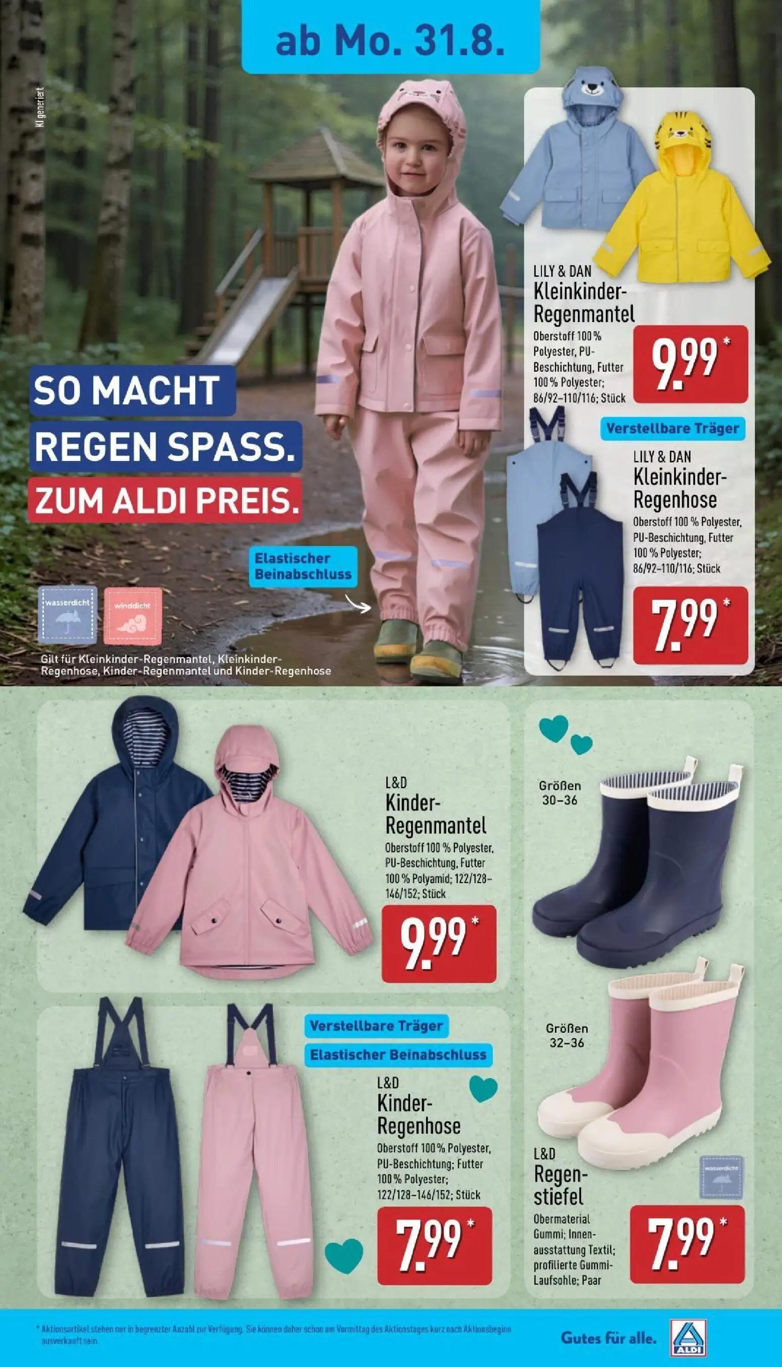 Aldi Nord Prospekt, Seite 19 von 39 — Kleinkinder-Regenmantel, Kleinkinder-Regenhose, Kinder-Regenmantel