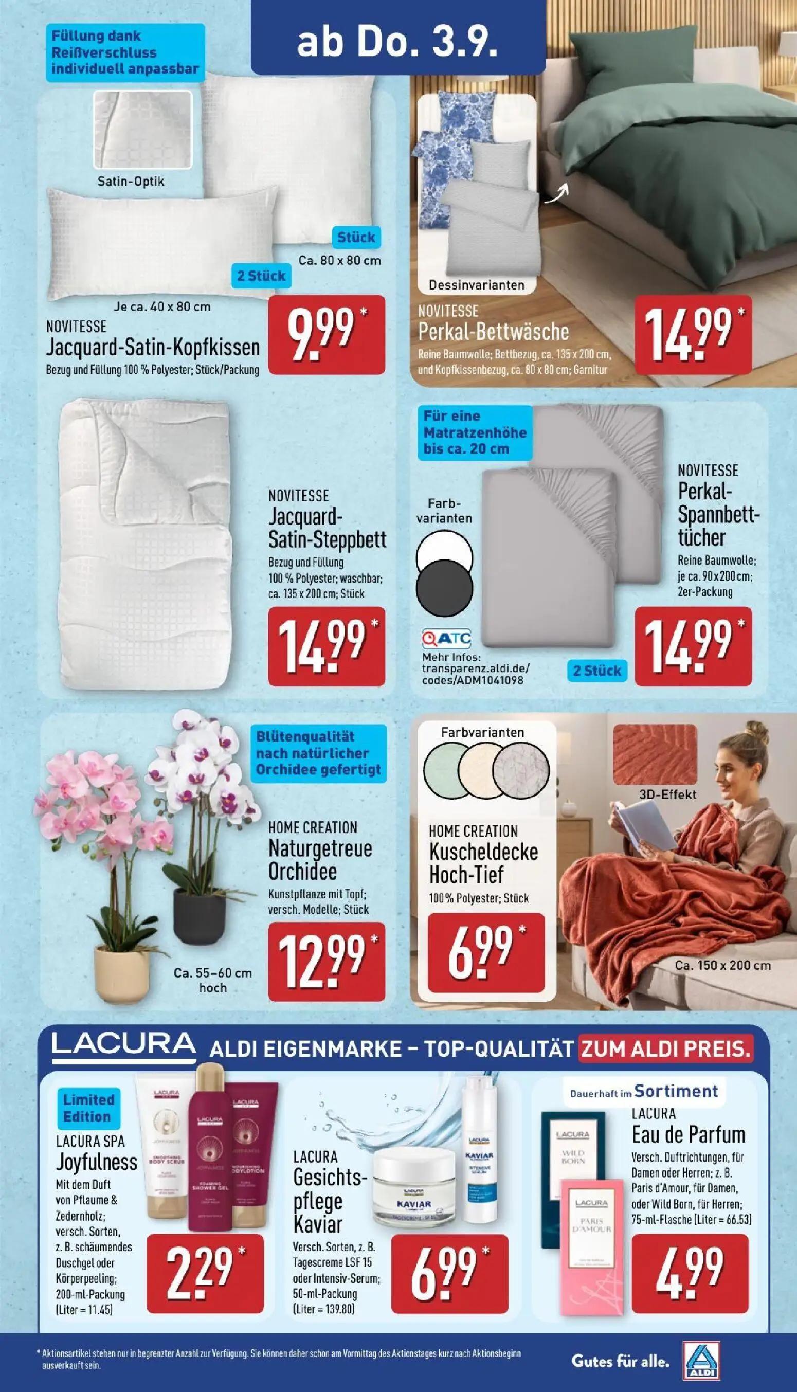 Aldi Nord Prospekt, Seite 21 von 39 — LACURA SPA Joyfulness, LACURA Gesichtspflege Kaviar, LACURA Eau de Parfum
