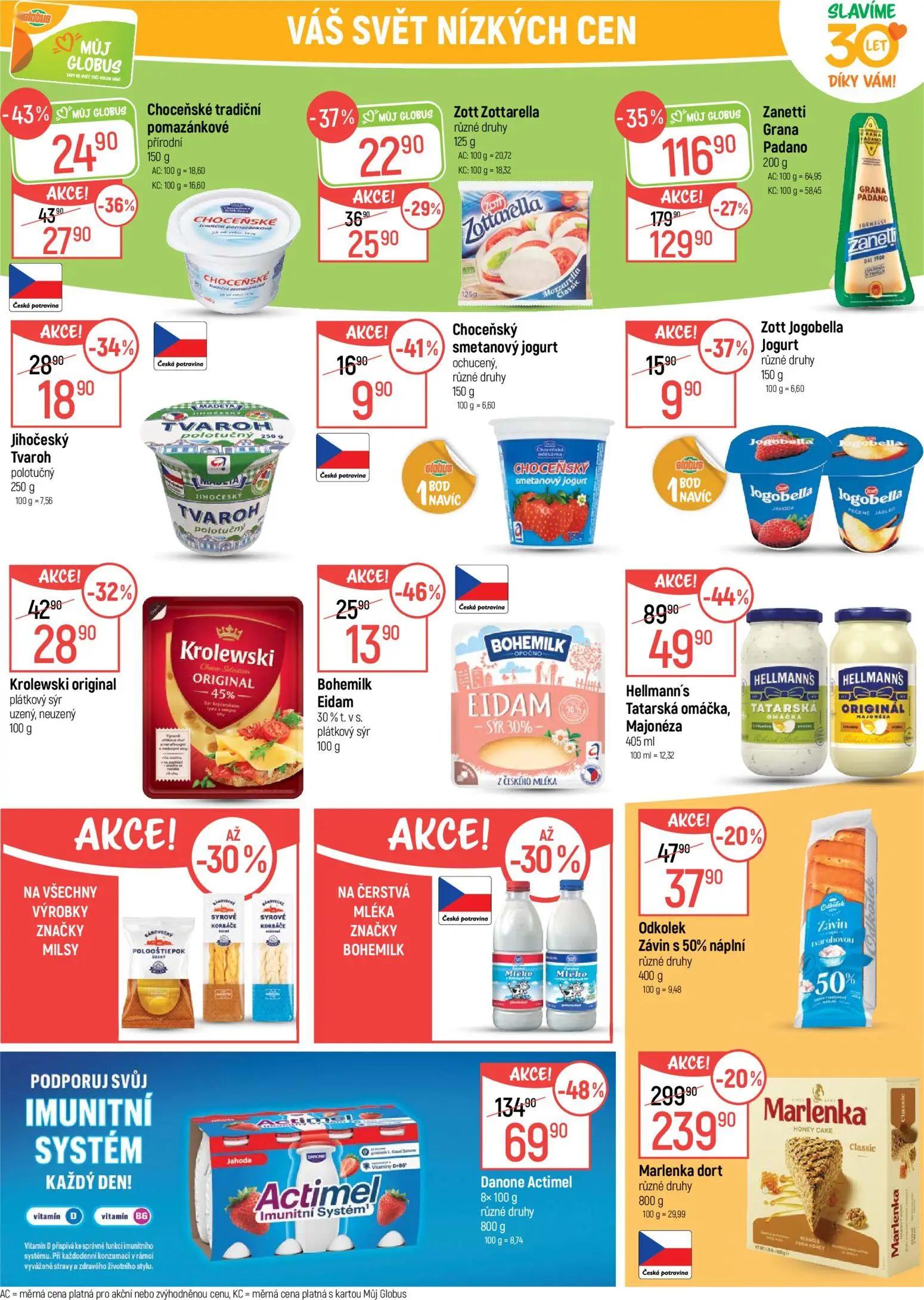 GLOBUS leták, strana 27 z 50 — Danone Actimel různé druhy, Zanetti Grana Padano, Marlenka dort různé druhy