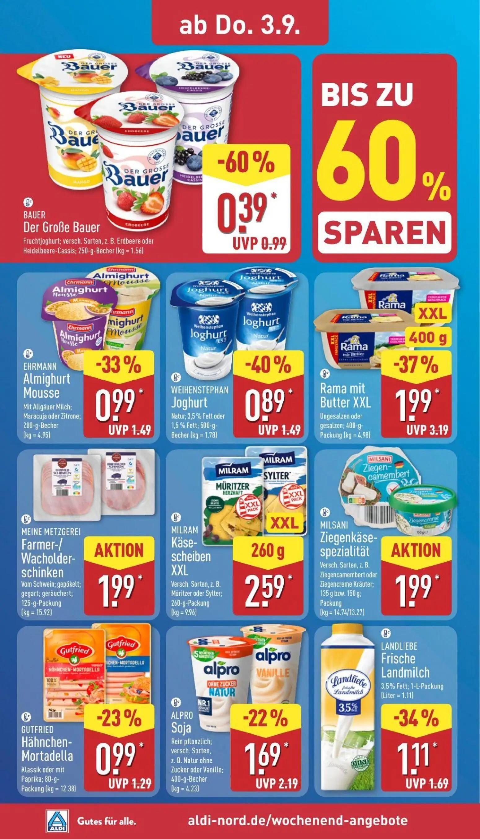 Aldi Nord Prospekt, Seite 28 von 39 — Der Große Bauer Fruchtjoghurt, Weihenstephan Joghurt, Almighurt Mousse