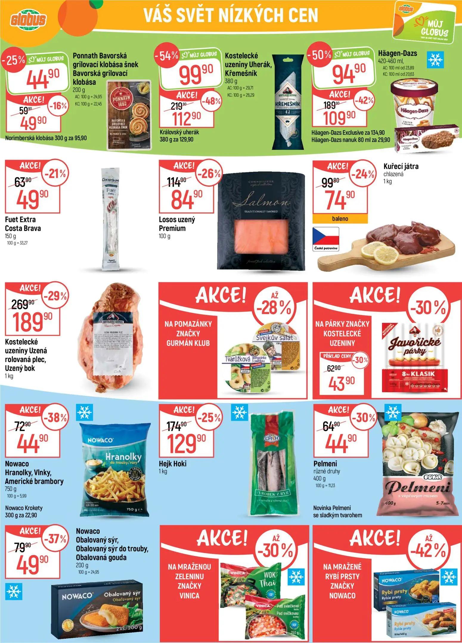 GLOBUS leták, strana 28 z 50 — Kostelecké uzeniny Uherák, Křemešník, Häagen-Dazs, Kostelecké uzeniny Uzená rolovaná plec, Uz…
