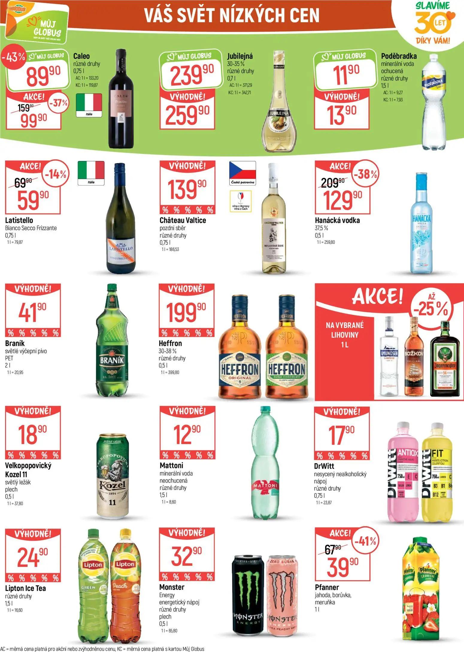 GLOBUS leták, strana 33 z 50 — Hanácká vodka, Caleo, Pfanner jahoda, borůvka, meruňka