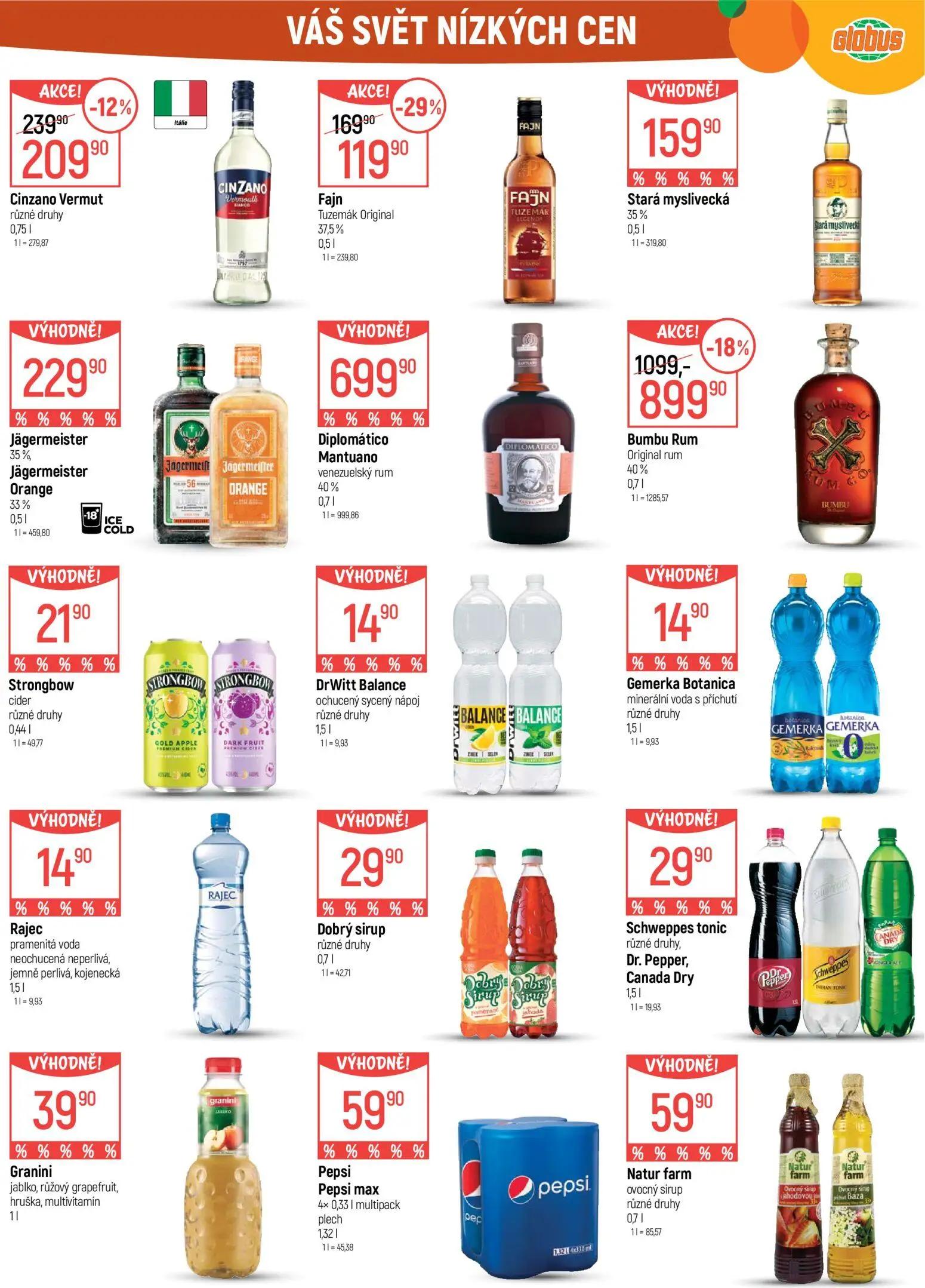 GLOBUS leták, strana 34 z 50 — Bumbu Rum Original rum, Fajn Tuzemák Original, Cinzano Vermut