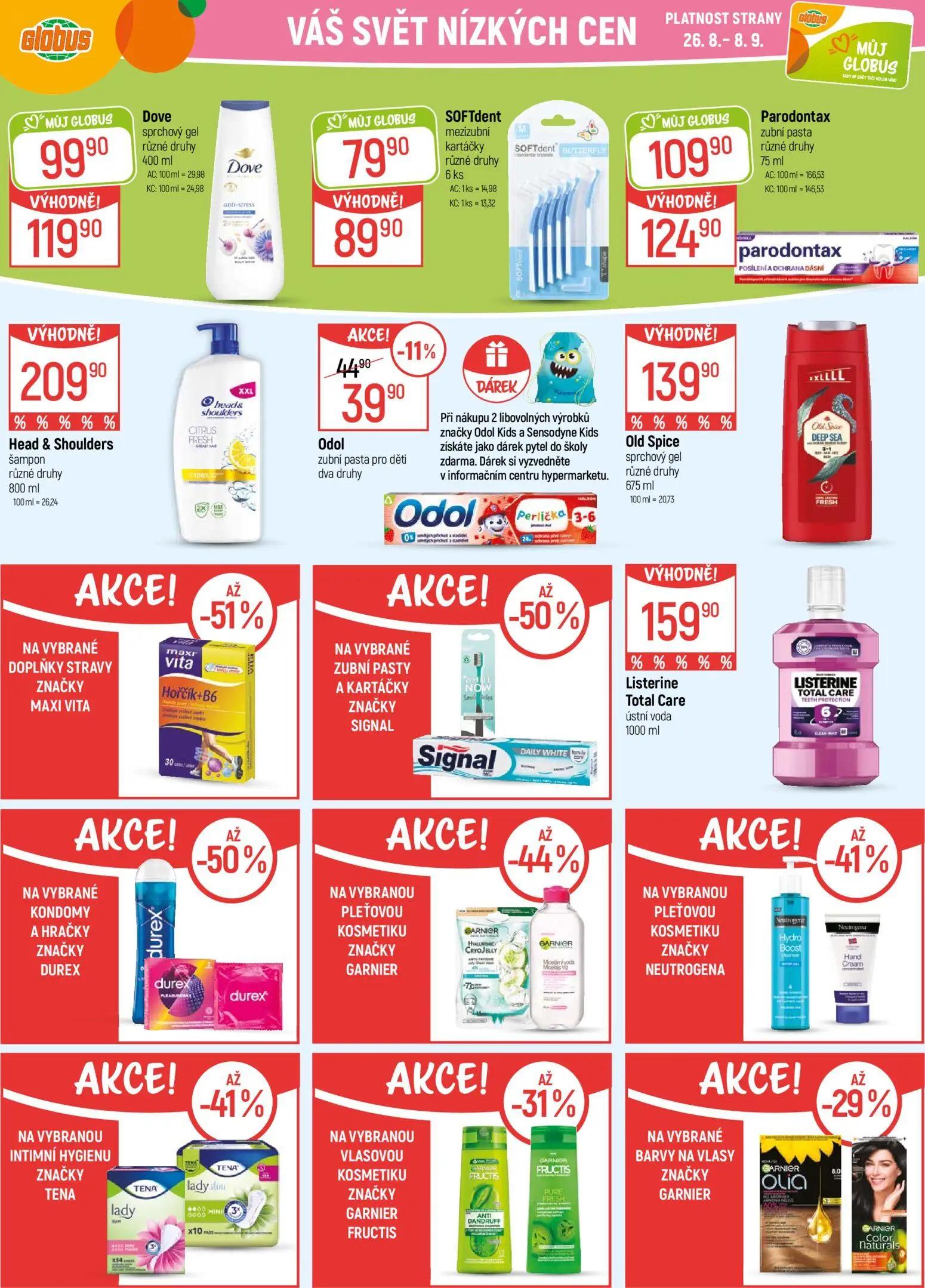 GLOBUS leták, strana 35 z 50 — Dove sprchový gel, Parodontax zubní pasta, SOFTdent mezizubní kartáčky