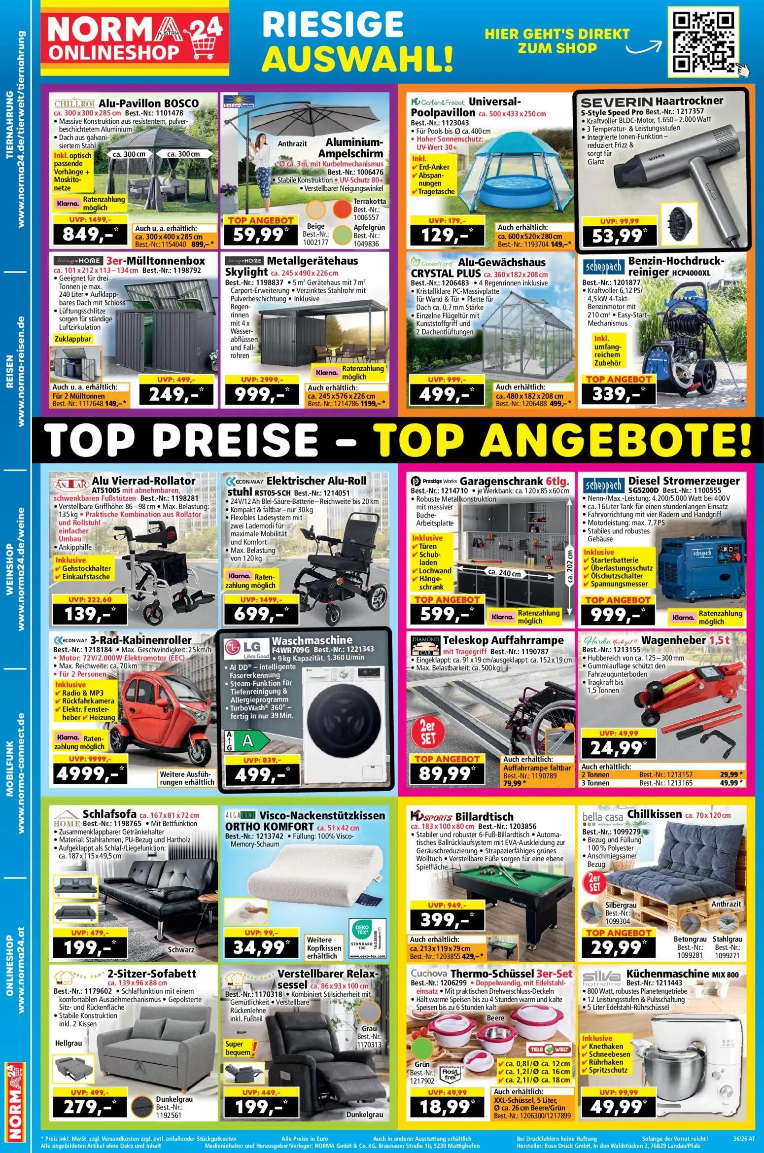 Norma Prospekt, Seite 2 von 2 — 3-Rad-Kabinenroller, Metallgerätehaus Skylight, Elektrischer Alu-Rollstuhl RST05-SCH