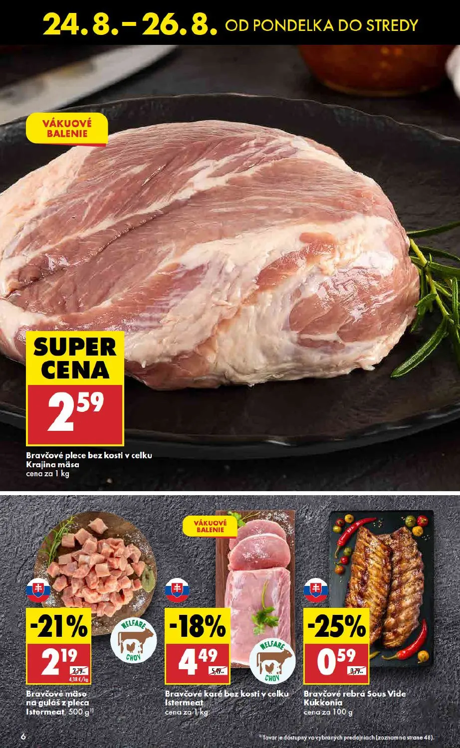 Biedronka leták, strana 6 z 11 — Bravčové karé bez kosti v celku Istermeat, Bravčové mäso na guláš z pleca Istermeat, Bravčo…