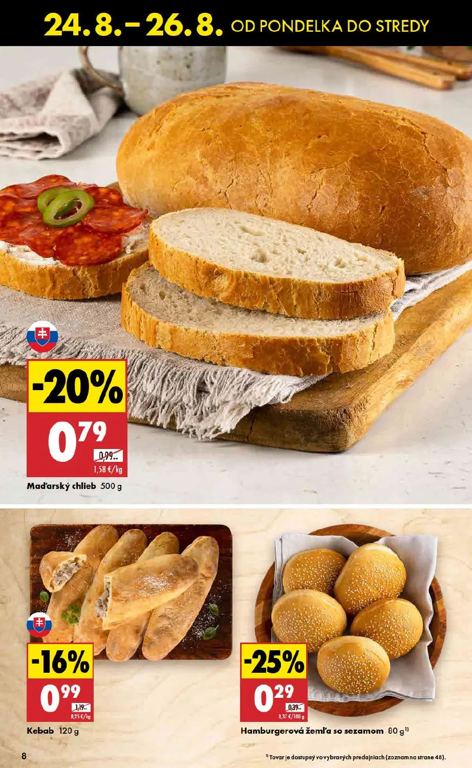 Biedronka leták, strana 8 z 11 — Maďarský chlieb, Kebab, Hamburgerová žemľa so sezamom