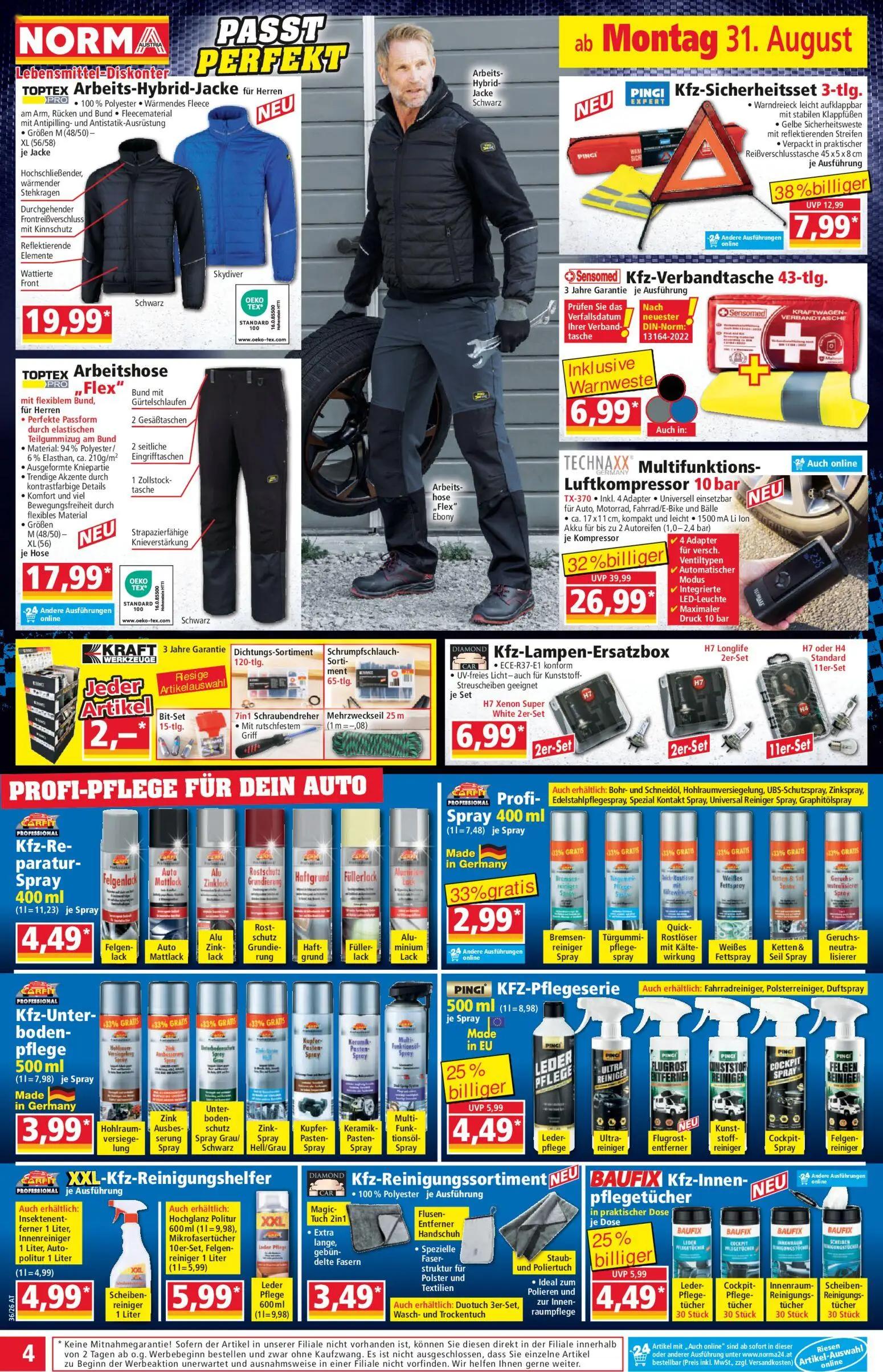 Norma Prospekt, Seite 4 von 18 — TECHNAXX Multifunktions-Luftkompressor 10 bar, PINGI Kfz-Sicherheitsset 3-tlg., PINGI KFZ-P…
