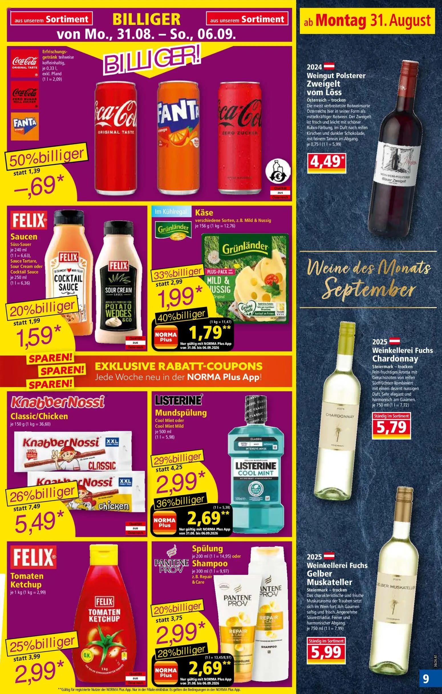 Norma Prospekt, Seite 9 von 18 — KnabberNossi Classic/Chicken, LISTERINE Mundspülung Cool Mint oder Cool Mint Mild, Käse ver…