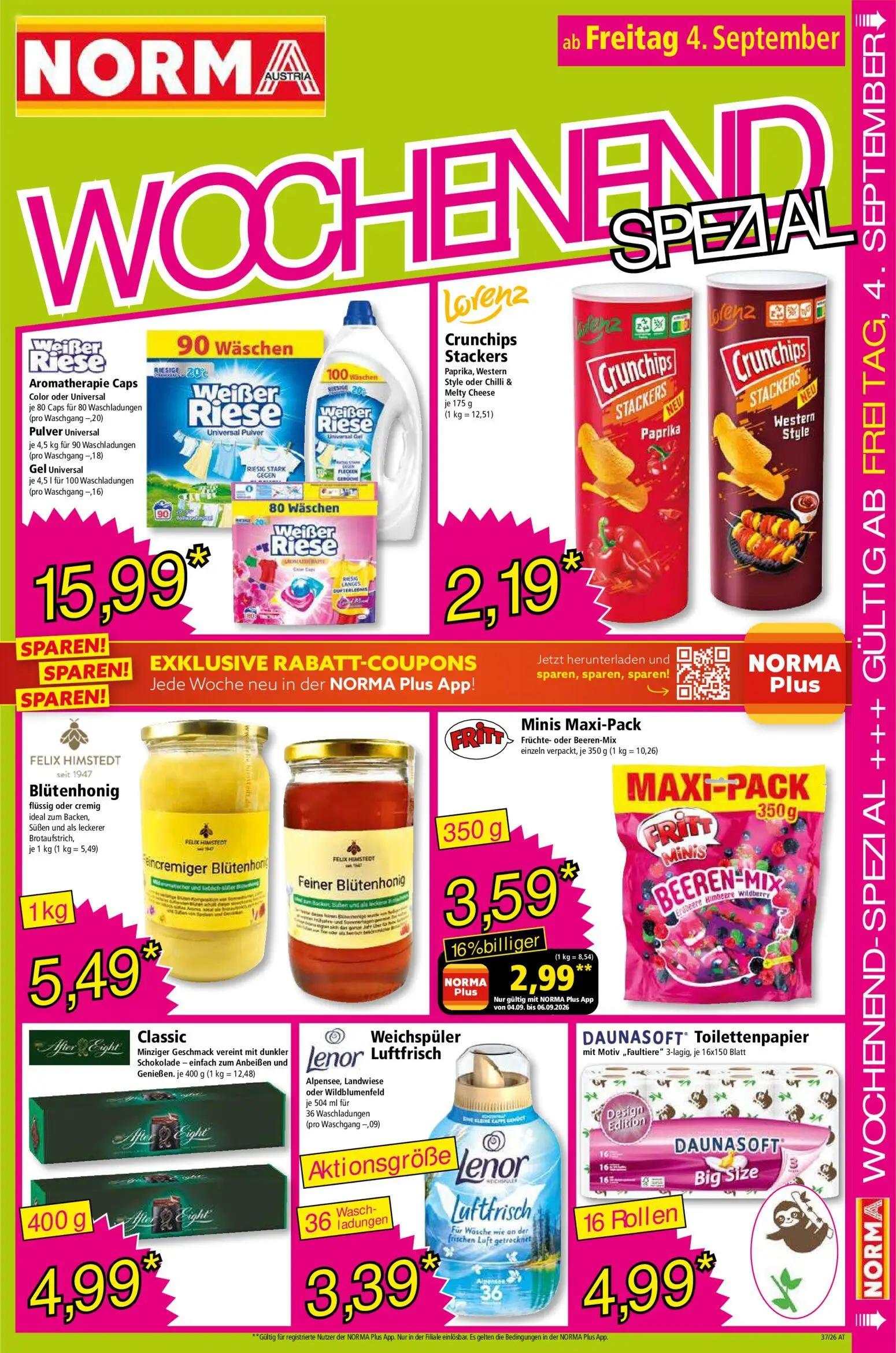 Norma Prospekt, Seite 15 von 18 — Fritt Minis Maxi-Pack Früchte- oder Beeren-Mix, Weißer Riese Aromatherapie Caps Color oder…