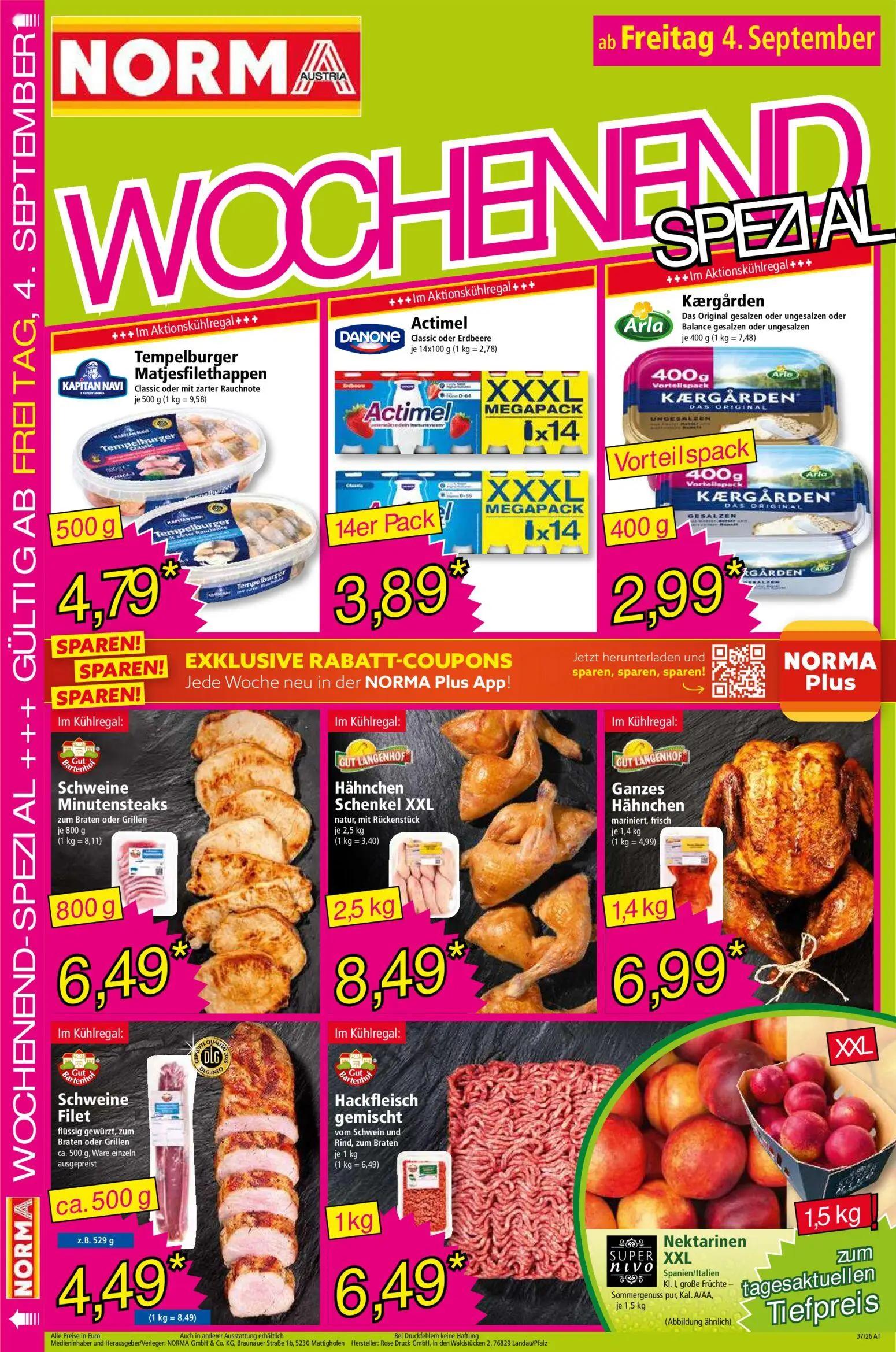 Norma Prospekt, Seite 16 von 18 — Tempelburger Matjesfilethappen Classic oder mit zarter Rauchnote, Actimel Classic oder Erd…