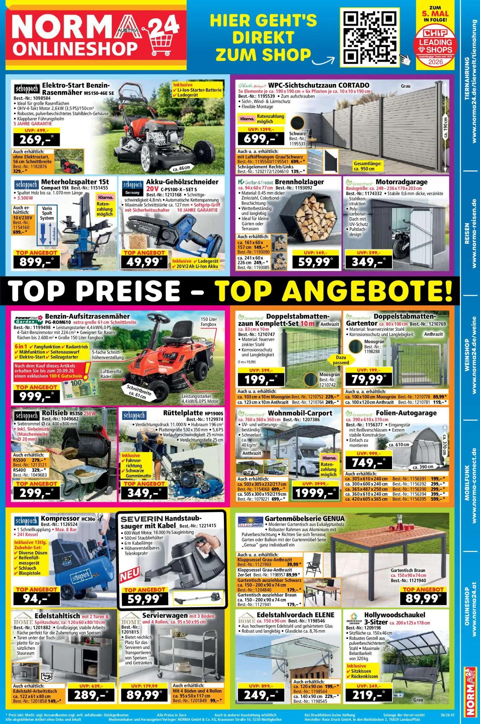 Norma Prospekt, Seite 17 von 18 — Wohnmobil-Carport, Edelstahlvordach ELENE, WPC-Sichtschutzzaun CORTADO