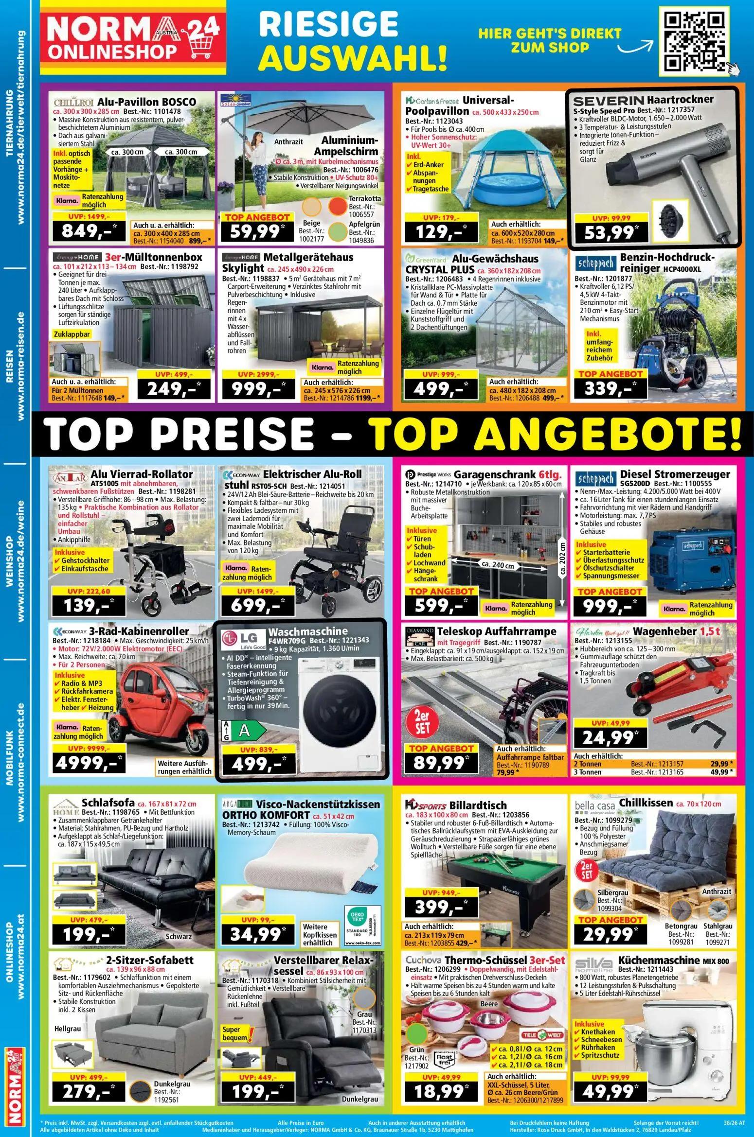Norma Prospekt, Seite 18 von 18 — 3-Rad-Kabinenroller, Metallgerätehaus Skylight, Elektrischer Alu-Rollstuhl RST05-SCH