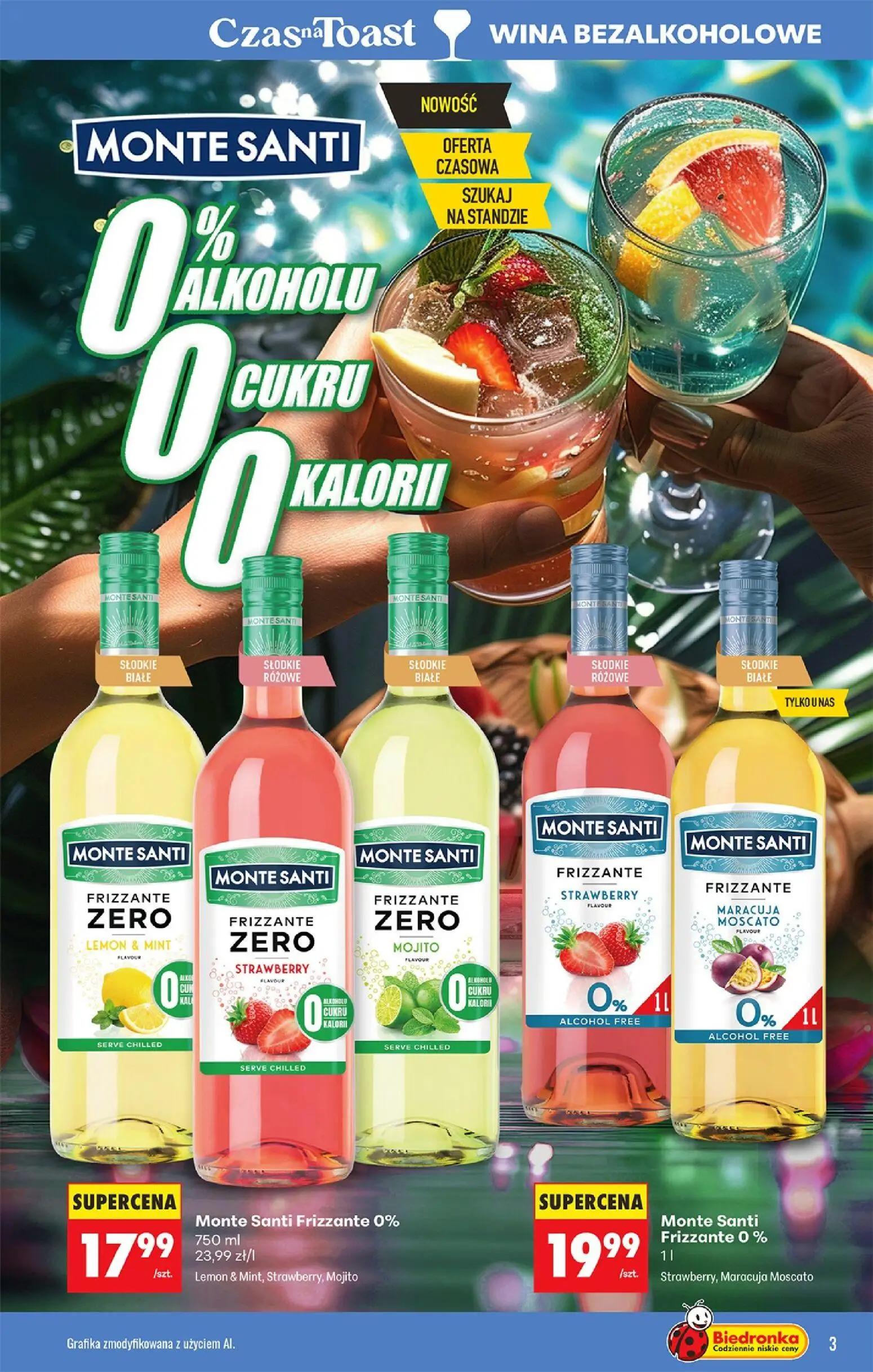 Biedronka gazetka, strona 3 z 39 — Monte Santi Frizzante 0% Lemon & Mint, Strawberry, Mojito, Monte Santi Frizzante 0% Straw…