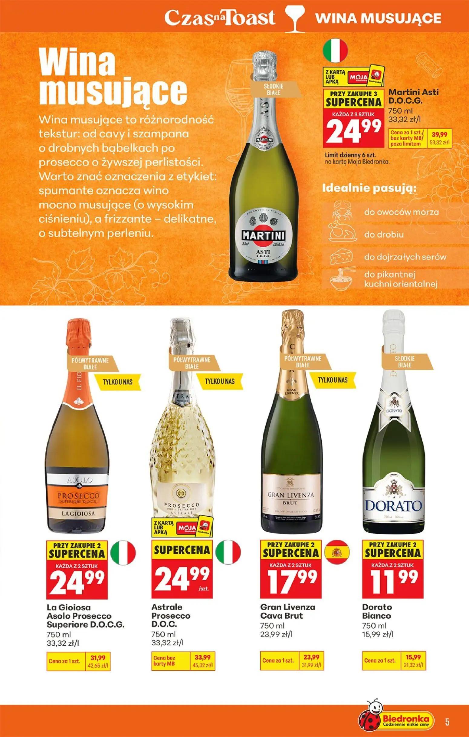 Biedronka gazetka, strona 5 z 39 — Astrale Prosecco D.O.C., La Gioiosa Asolo Prosecco Superiore D.O.C.G., Gran Livenza Cava …