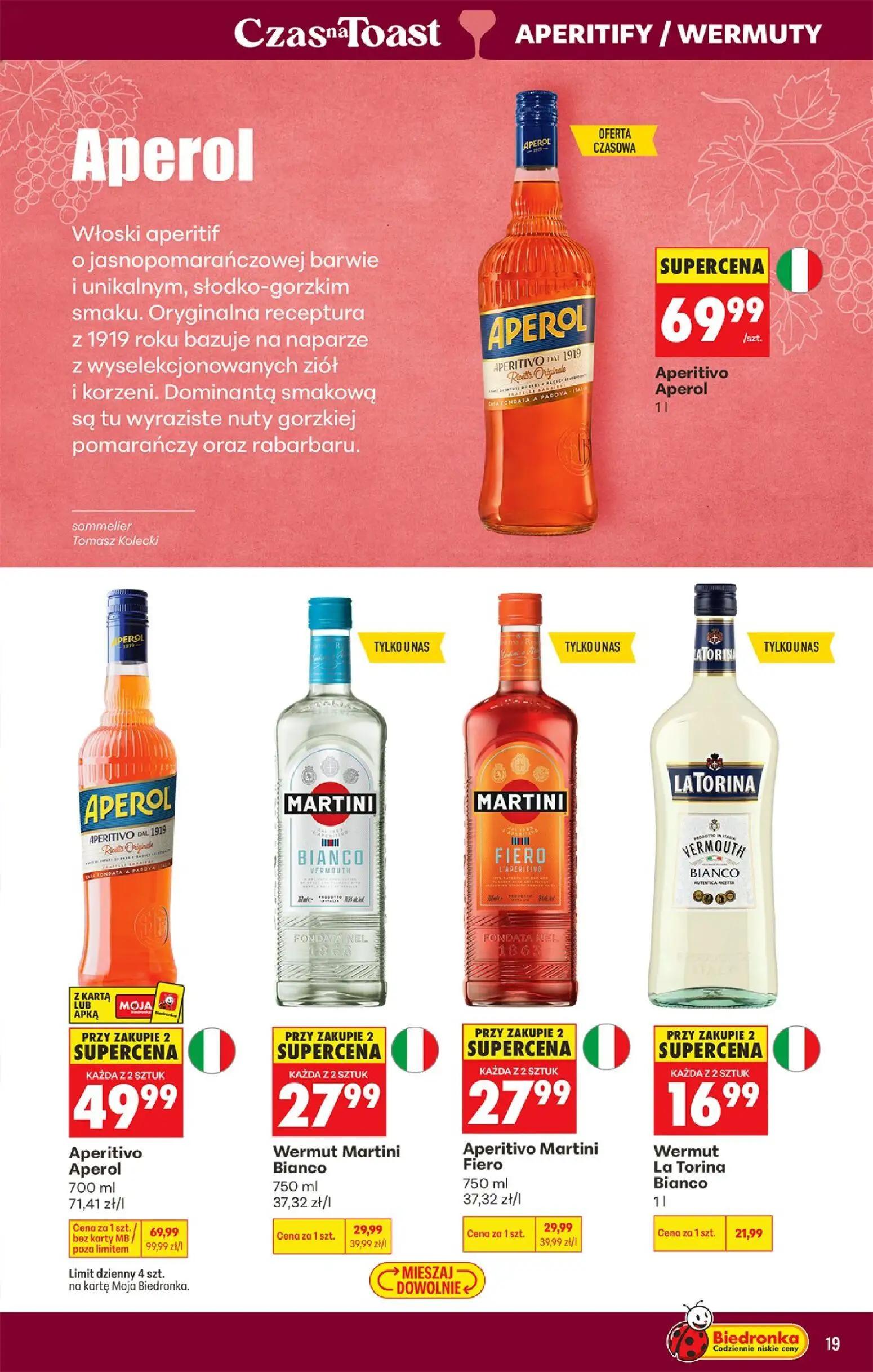 Biedronka gazetka, strona 21 z 39 — Aperitivo Aperol, Wermut Martini Bianco, Aperitivo Martini Fiero