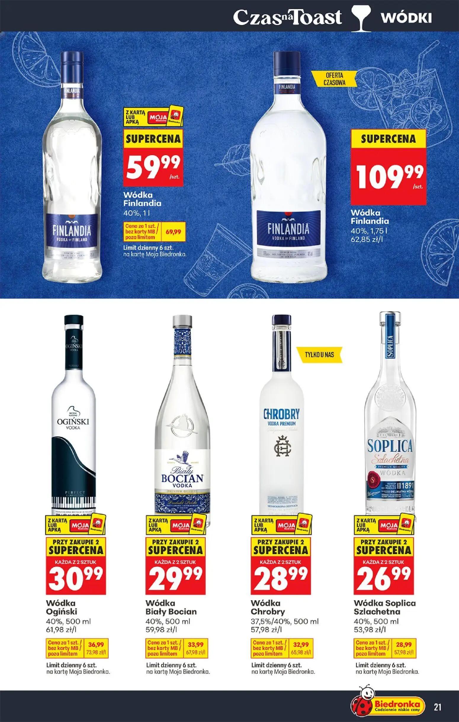 Biedronka gazetka, strona 23 z 39 — Wódka Ogiński, Wódka Biały Bocian, Wódka Chrobry