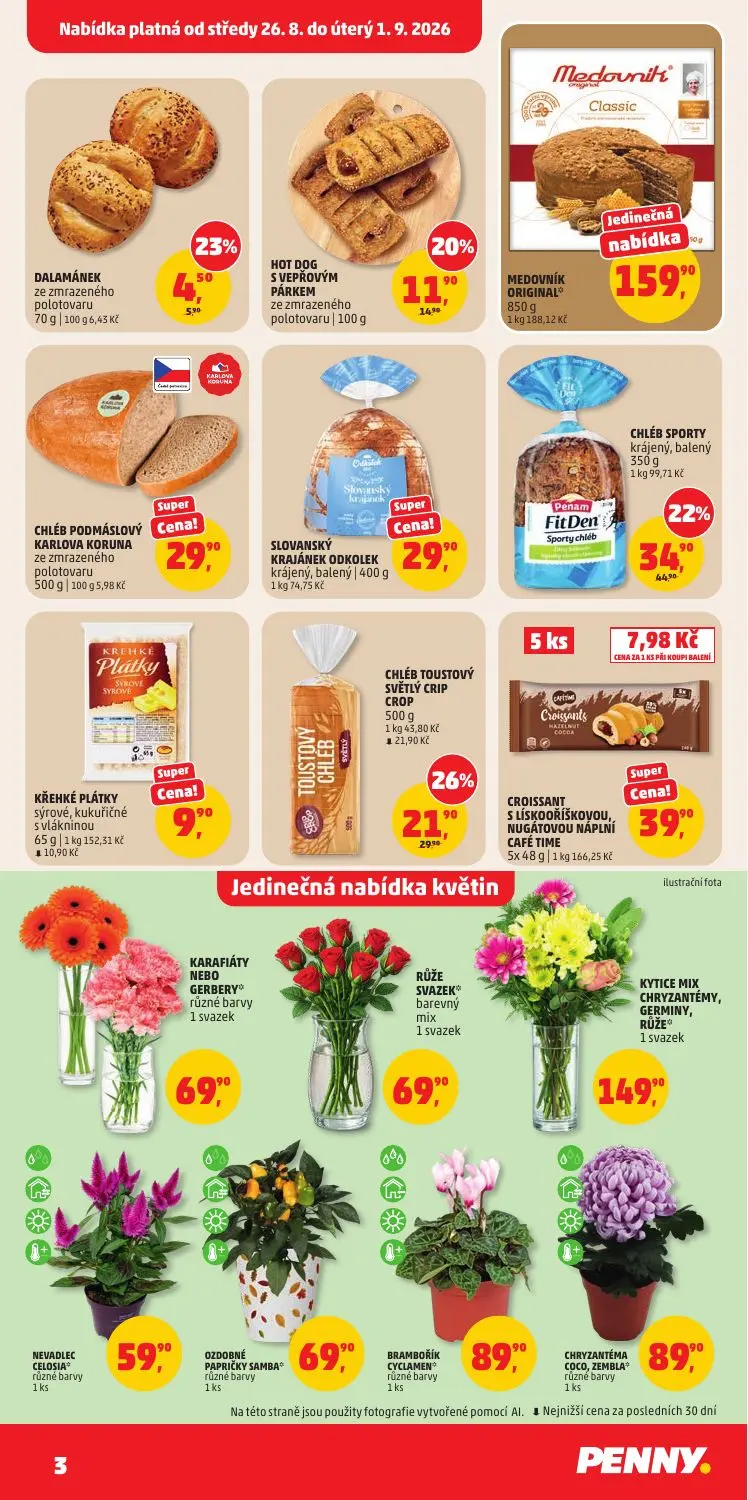 PENNY leták, strana 3 z 40 — CHLÉB PODMÁSLOVÝ KARLOVA KORUNA, SLOVANSKÝ KRAJÁNEK ODKOLEK